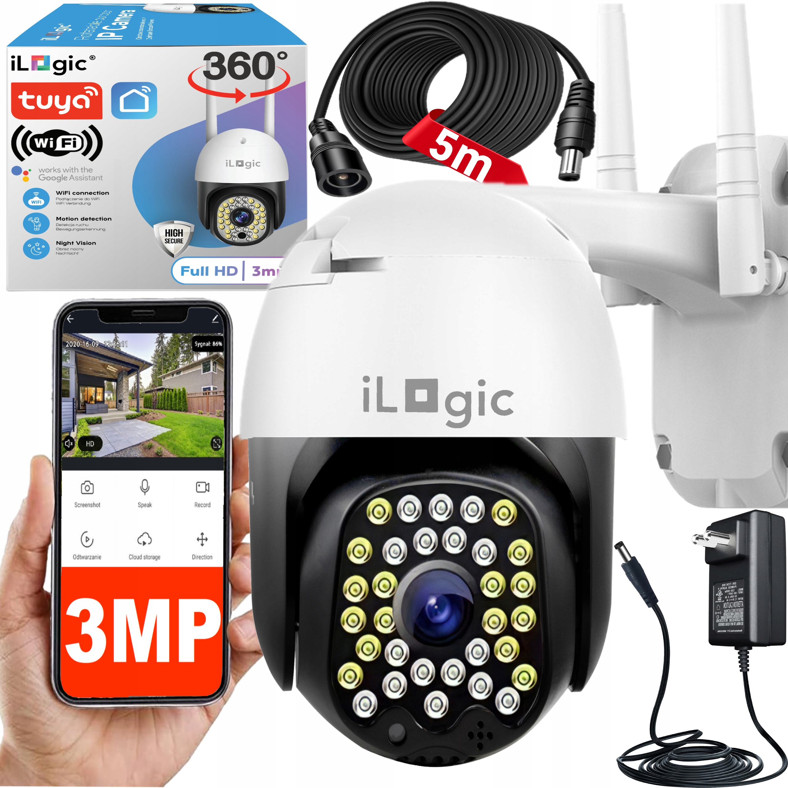 Vonkajšia otočná IP kamera wifi 3mpx tuya bezdrôtová Full HD 4x zoom