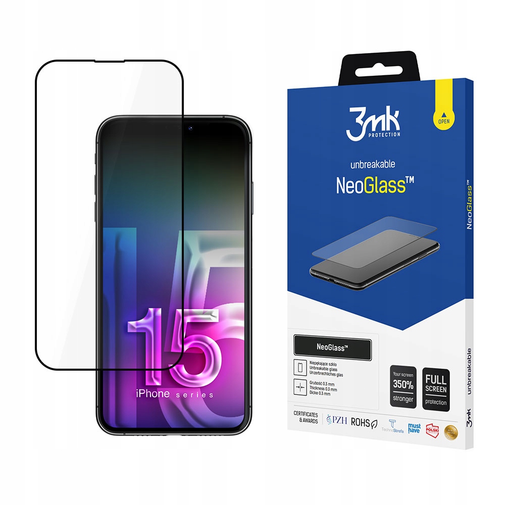 3MK hybridné sklo pre Apple iPhone 15 1 ks + 3mk vlhčená obrúska CareWipe 1 ks.