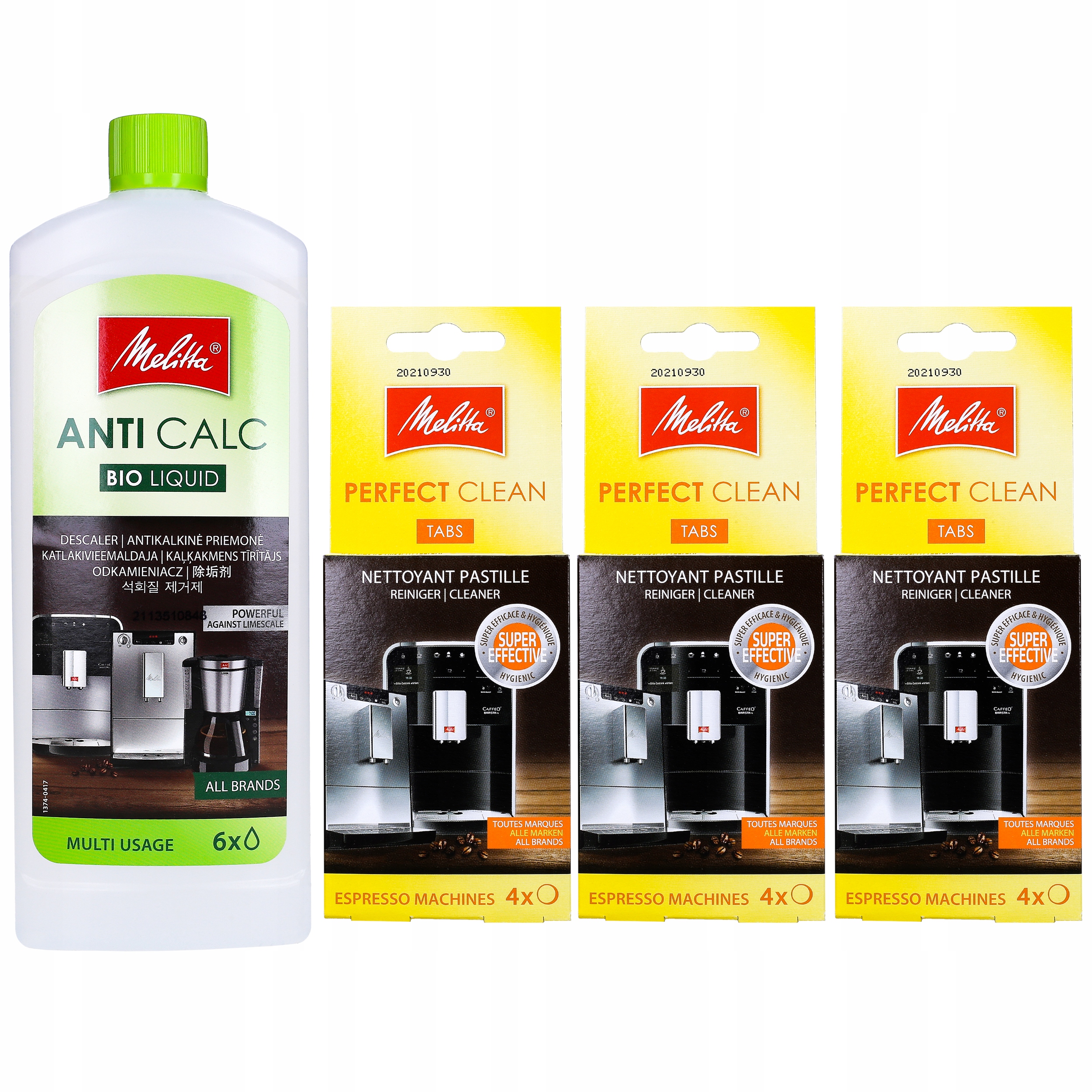 MELITTA BIO odvápňovací prostriedok + 3× čistiace tablety Melitta Perfect Clean Tabs 4 kusy