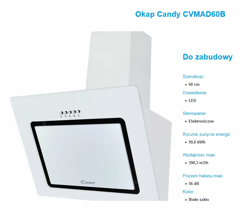 Hood pre budovanie Candy CVMAD60B 60 cm biela