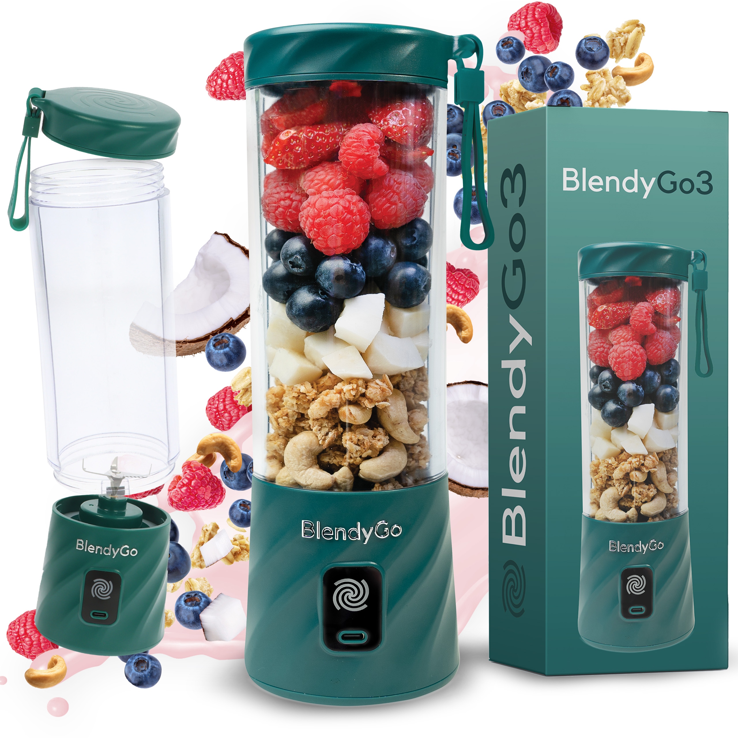 BlendyGo hrnčekový mixér Smoothie mixér mini hrnčekový mixér 3 250 W Fľaša zelená