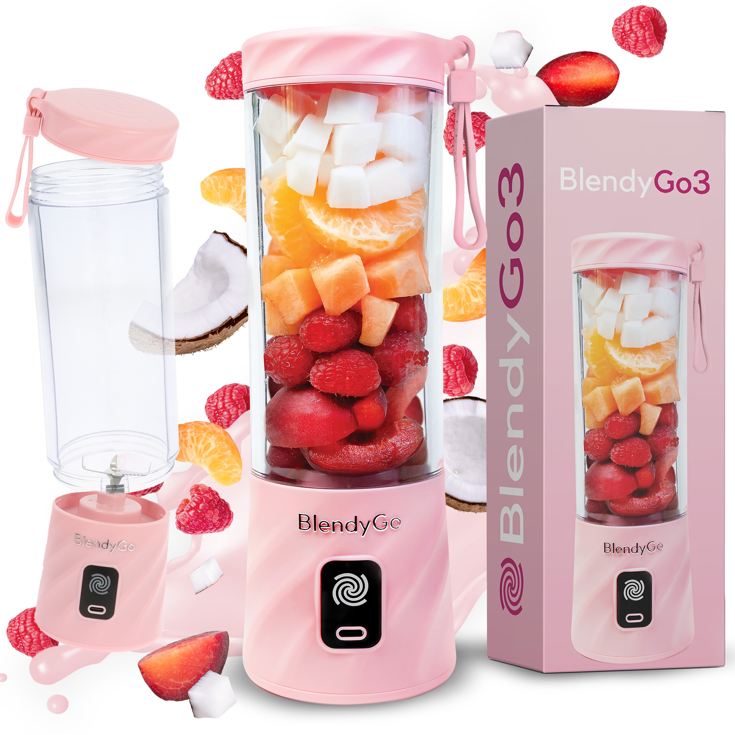 BlendyGo hrnčekový mixér Smoothie mixér mini hrnčekový mixér 3 250 W ružový