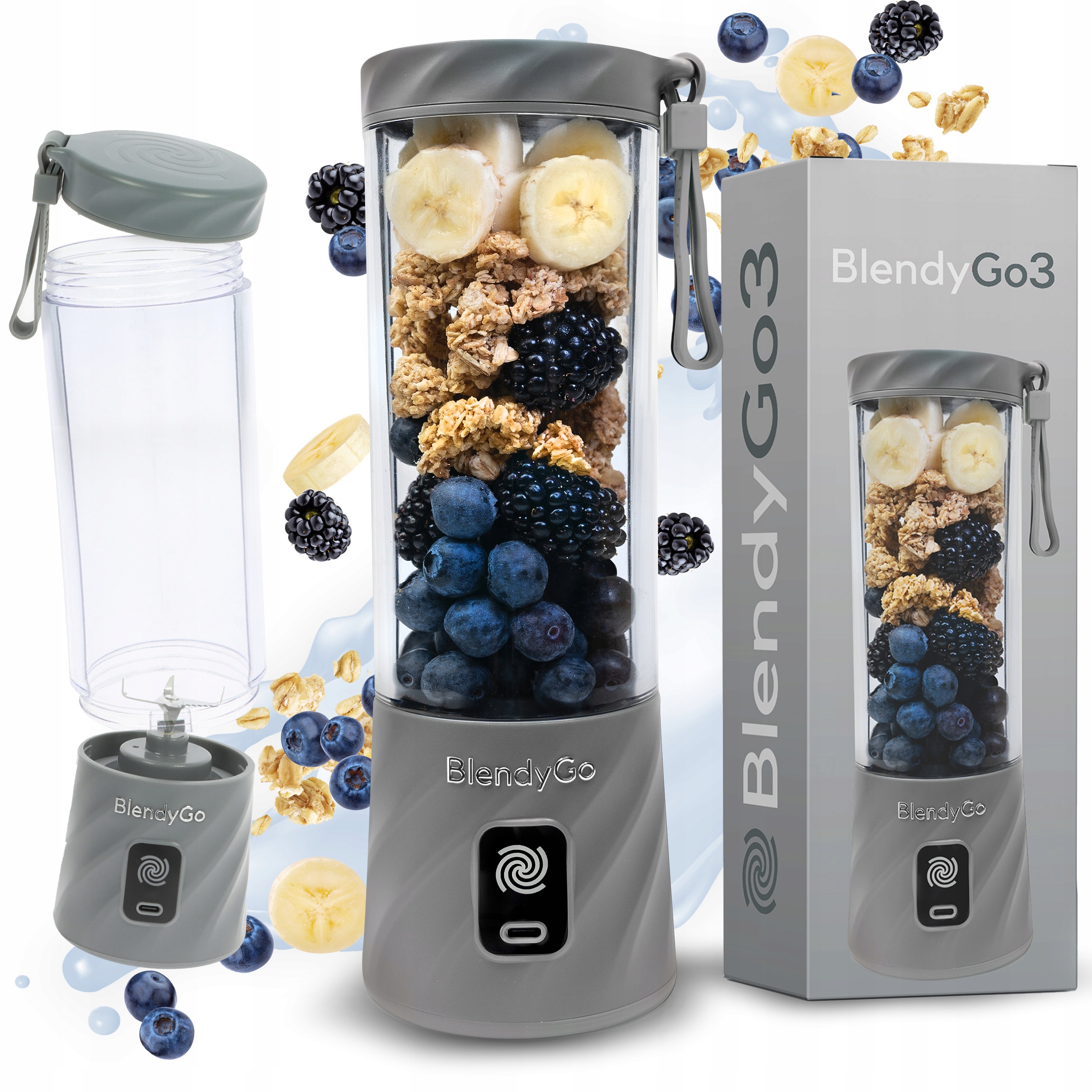 BlendyGo hrnčekový mixér Smoothie mixér mini hrnčekový mixér 3 250 W strieborná/sivá