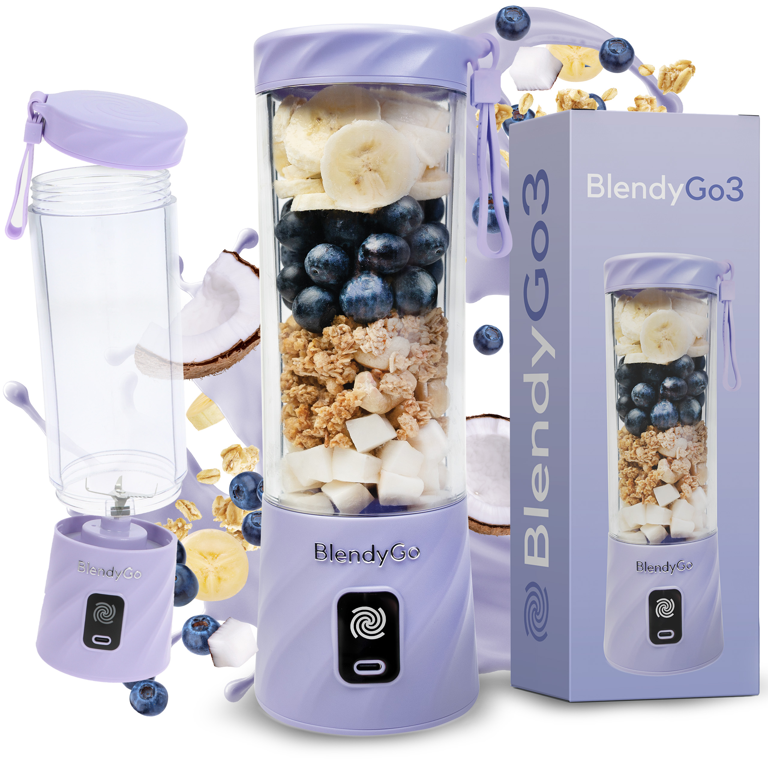 BlendyGo hrnčekový mixér Smoothie mixér mini hrnčekový mixér 3 250 W Levanduľa