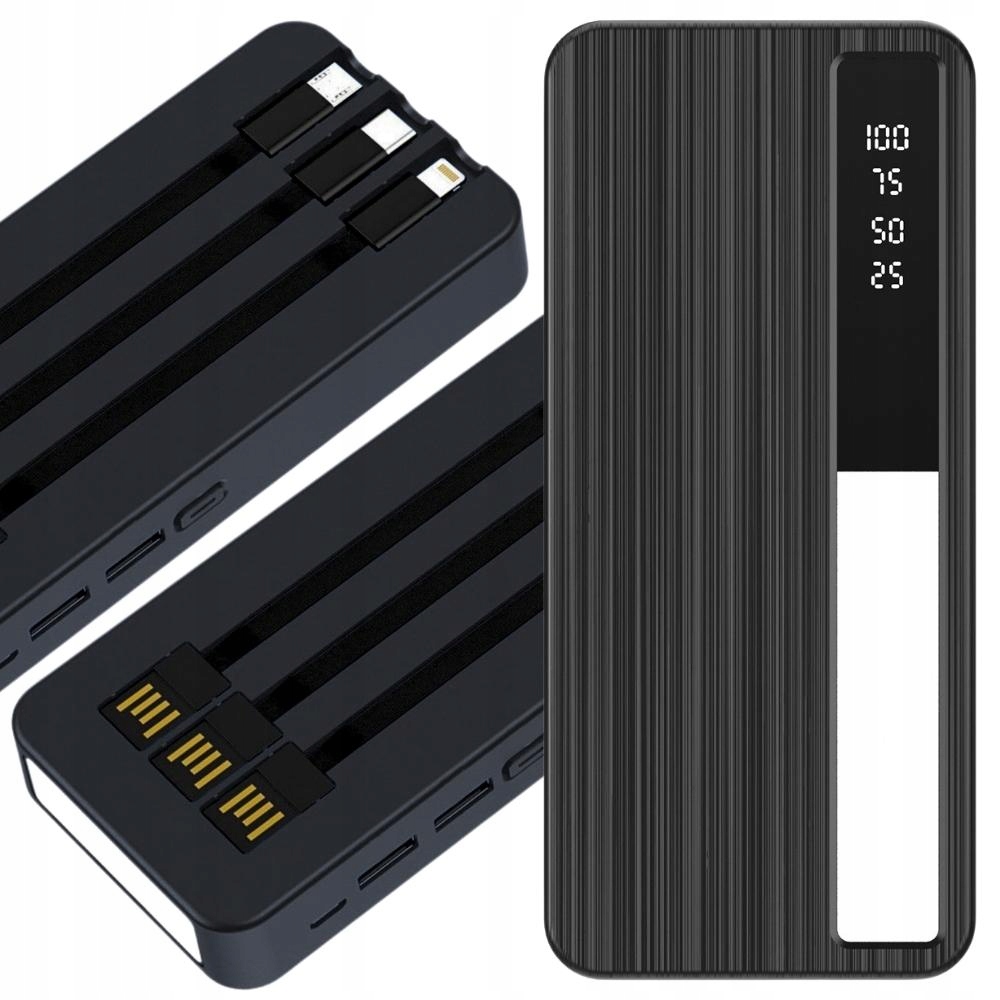 POWERBANK NÁHRADNÁ BATÉRIA USB C 3 KÁBLE 20000 mAh antracit