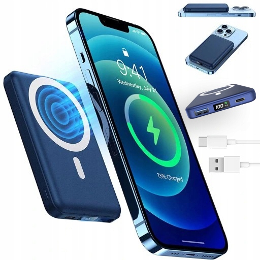 Powerbanka VÝKONNÁ NABÍJACIA KAPACITA NABÍJAČKY INDUKTÍVNA MINI 10000 mAh fialová + NABÍJACÍ KÁBEL PRE POWERBAN POWER BANKU USB-C NOVINKA