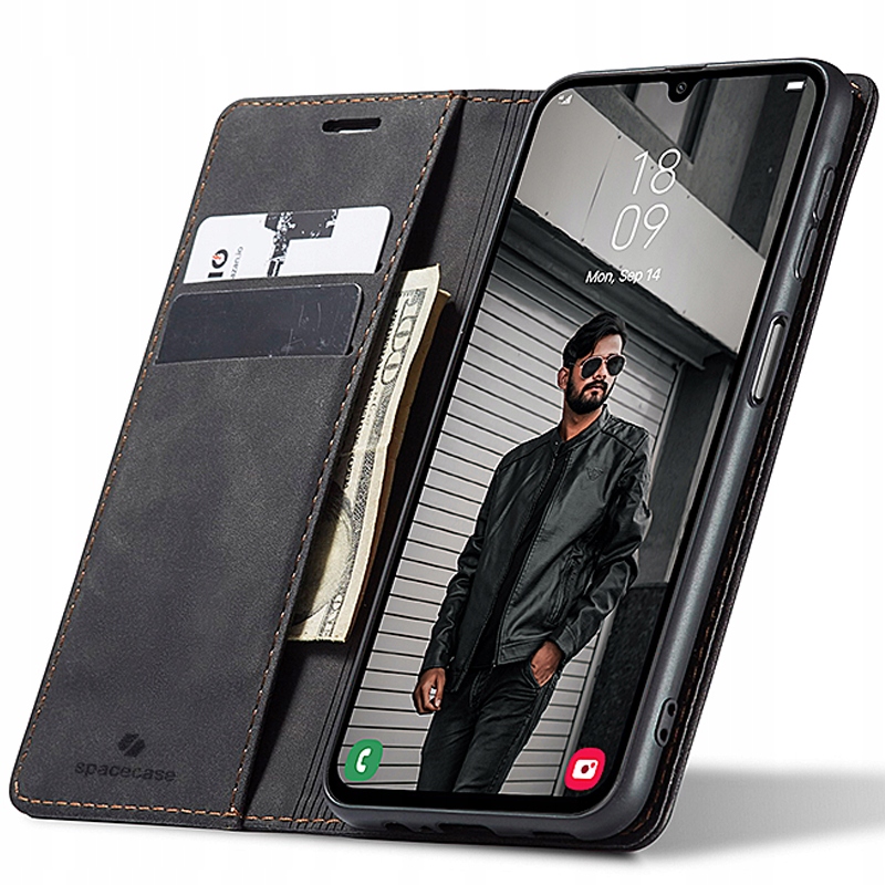 Flipové puzdro Spacecase pre Samsung Galaxy A55 5G Wallet čierne