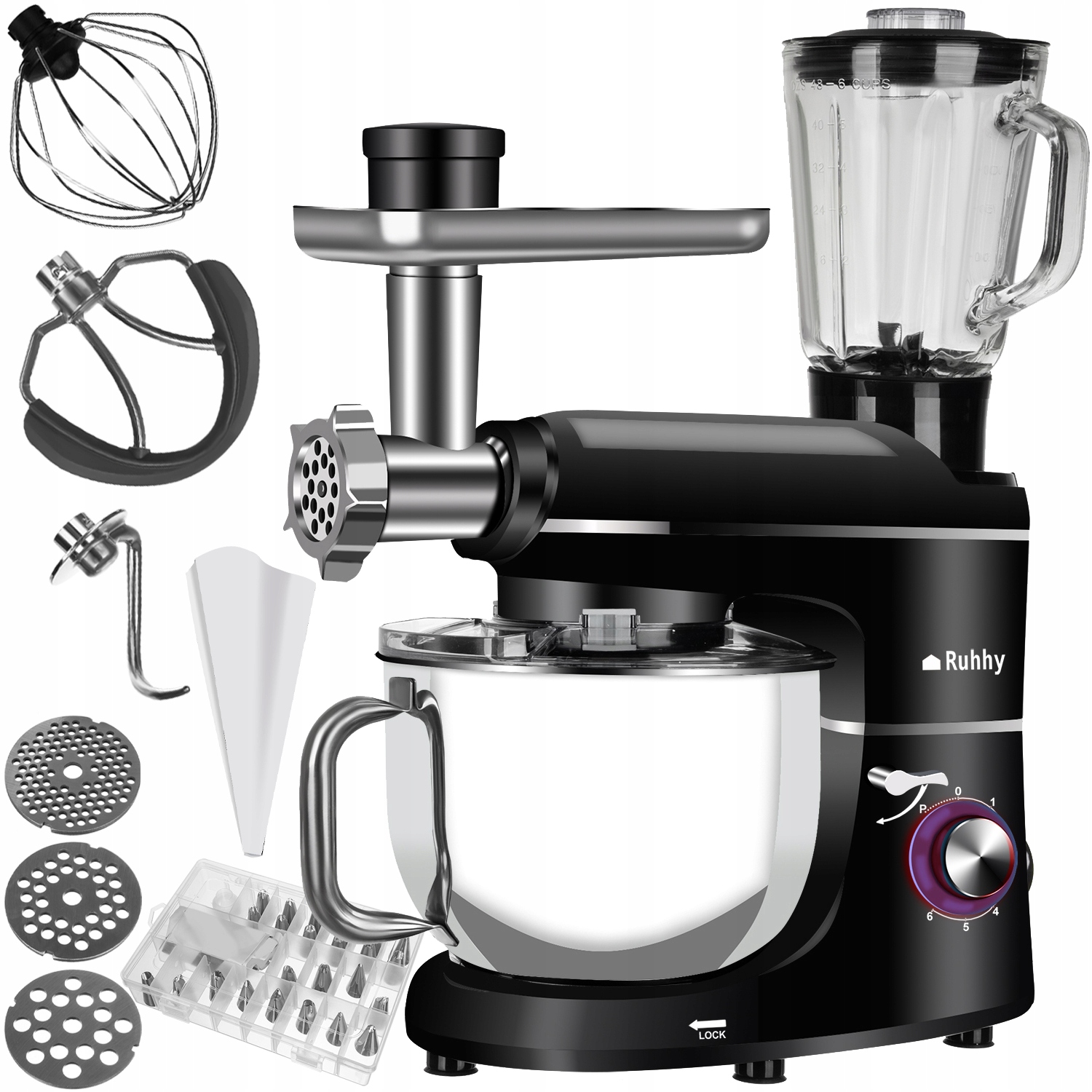 Ruhhy planetárny kuchynský robot s mixérom 2200 W, čierny
