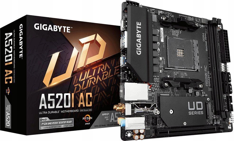Základná doska Gigabyte A520I AC mini ITX, AMD Ryzen AM4, 2x DDR4