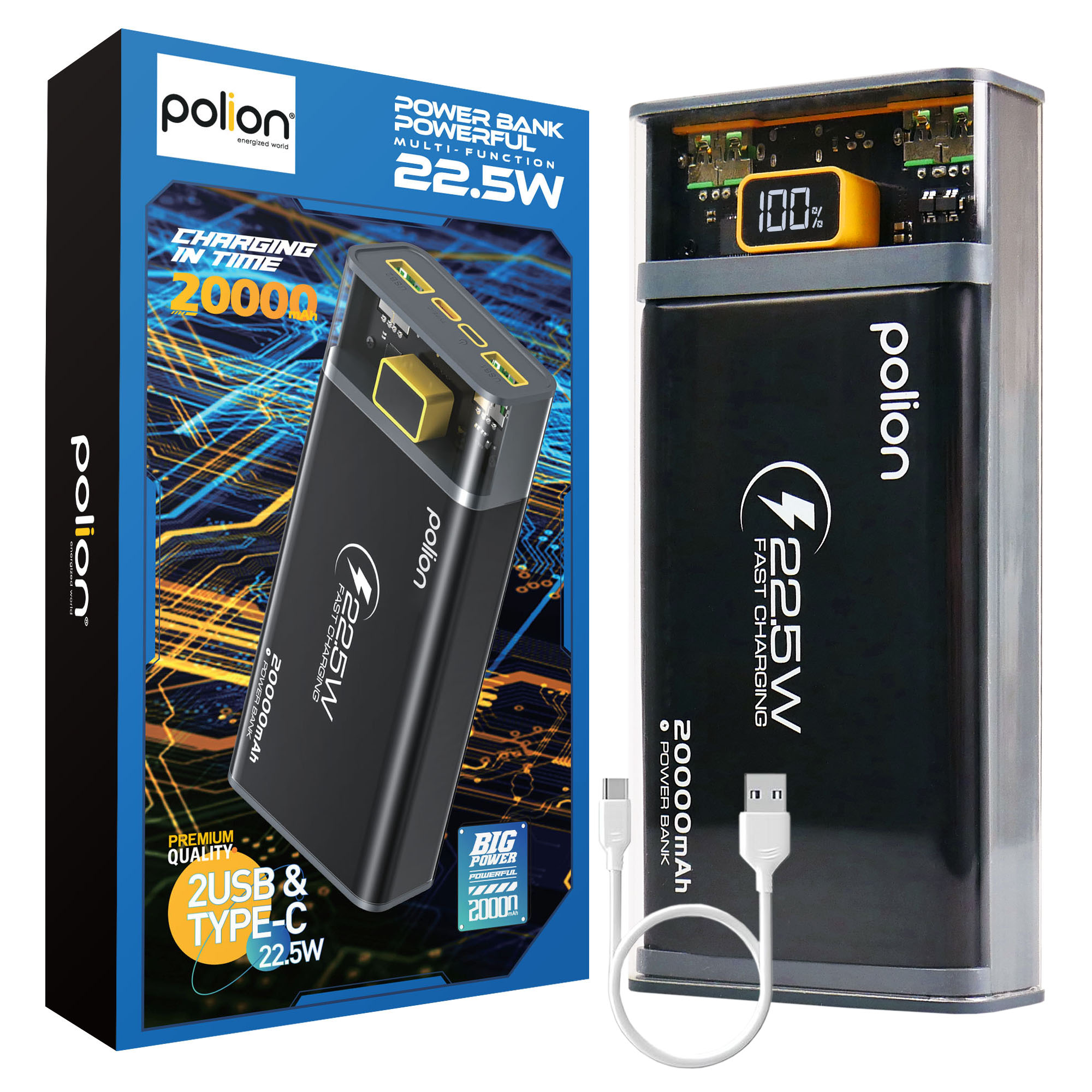 Powerbanka Polion 20000 mAh šedá