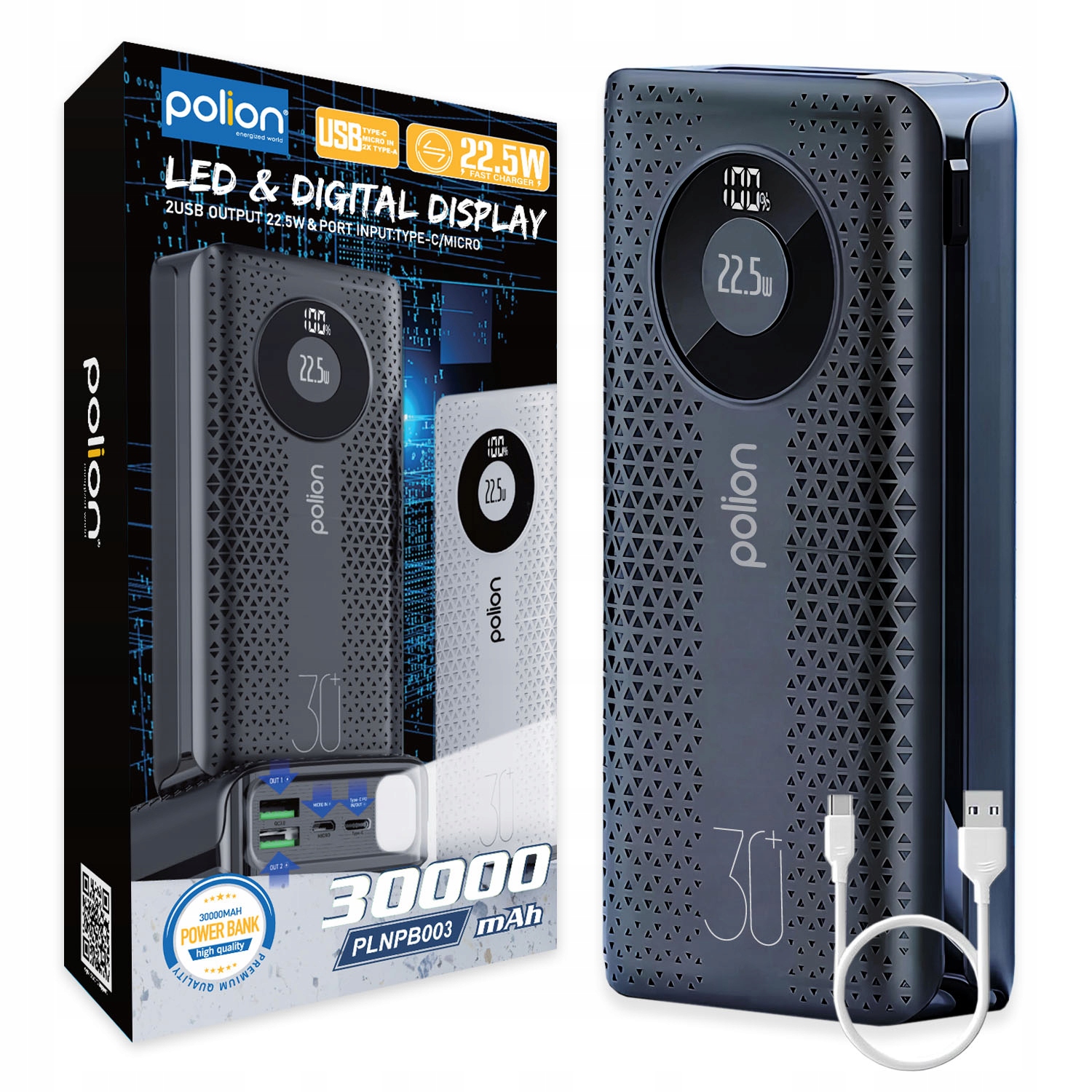 Powerbanka Polion 30000 mAh čierna