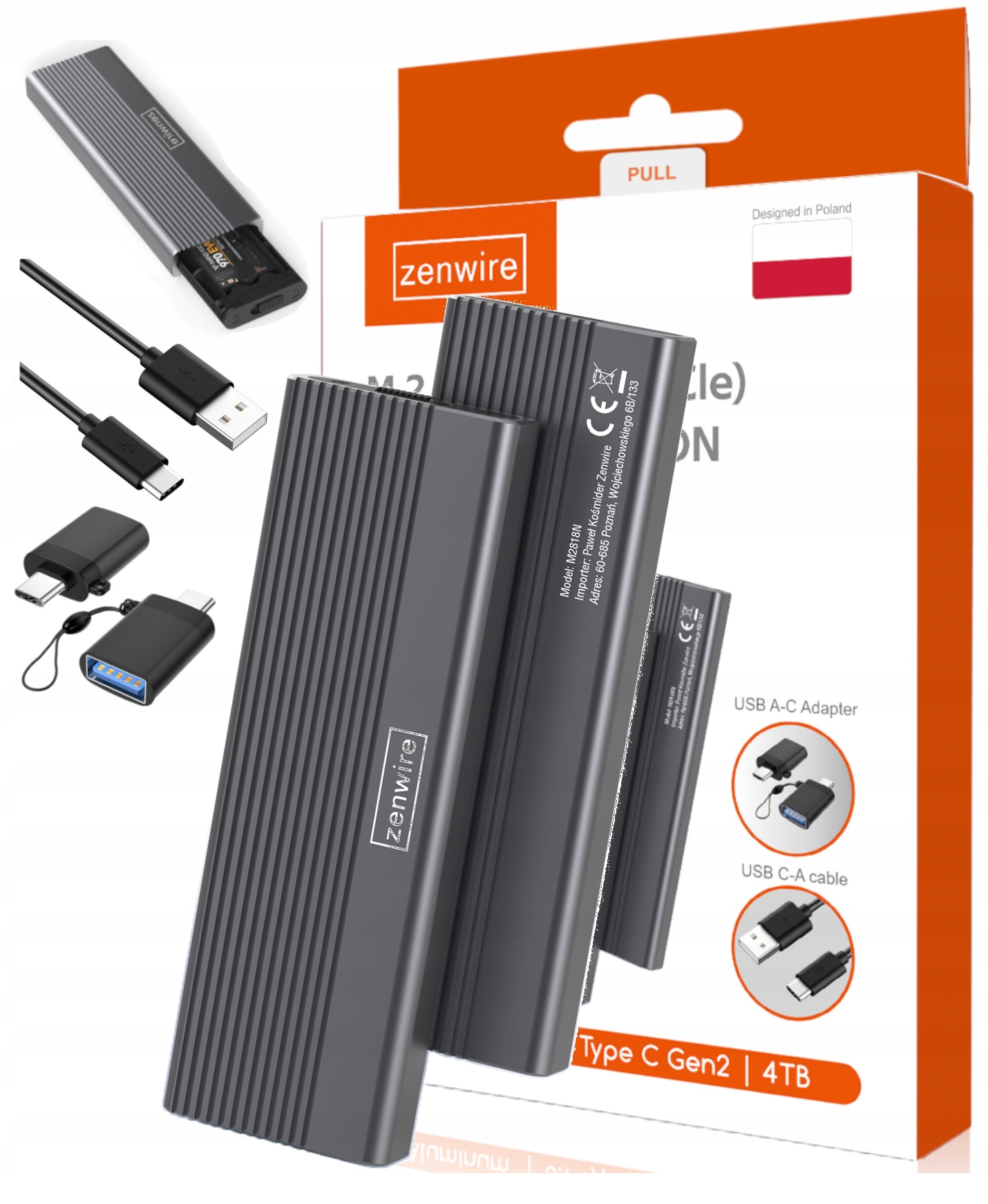 Puzdro na adaptér SSD M2 NVMe PCIe 2v1 USB 3.0 USB-C 10 Gbps M.2 Pocket + adaptér USB 3.0 na USB typu C