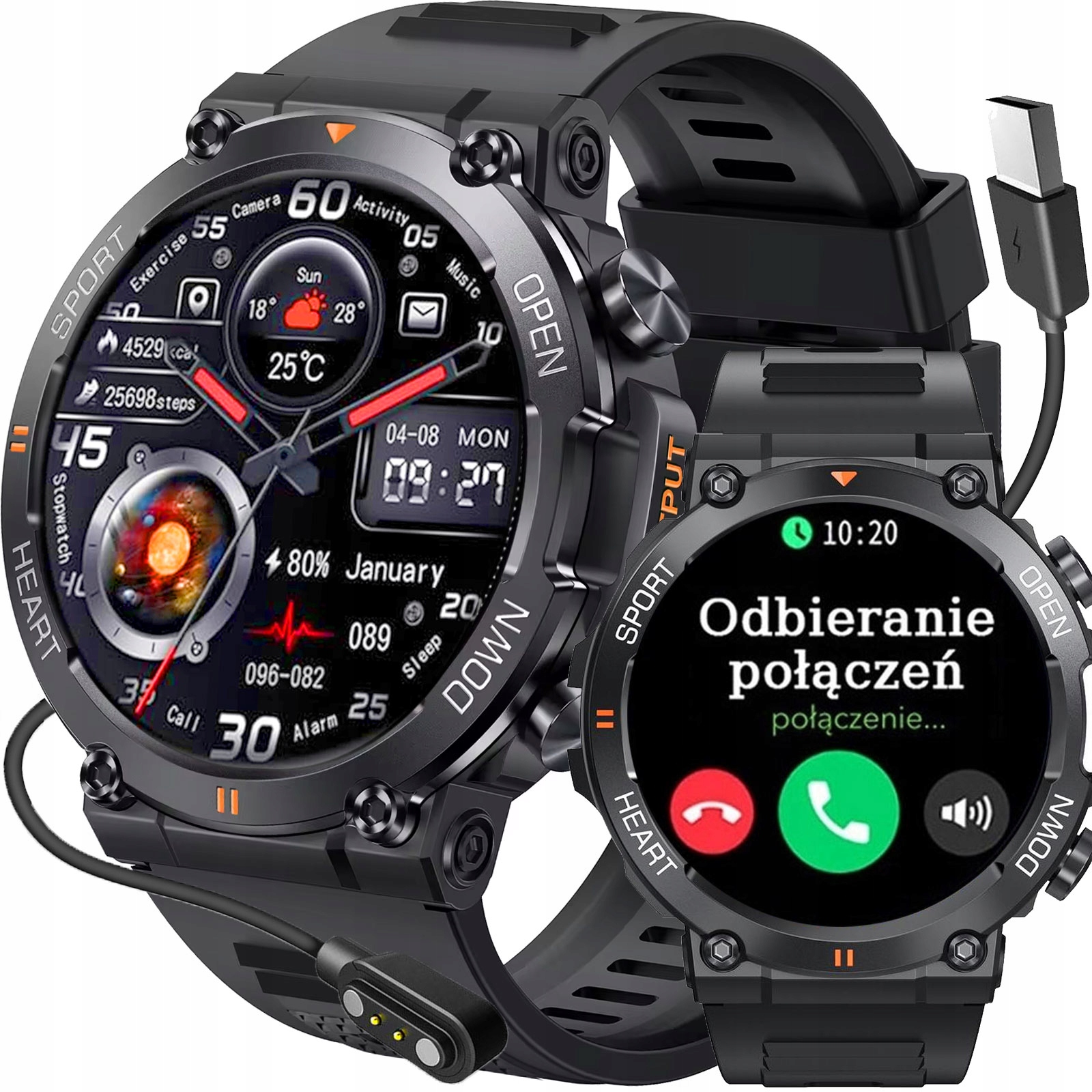 Športové inteligentné hodinky Rubicon Eclipse s poľským menu, čierne
