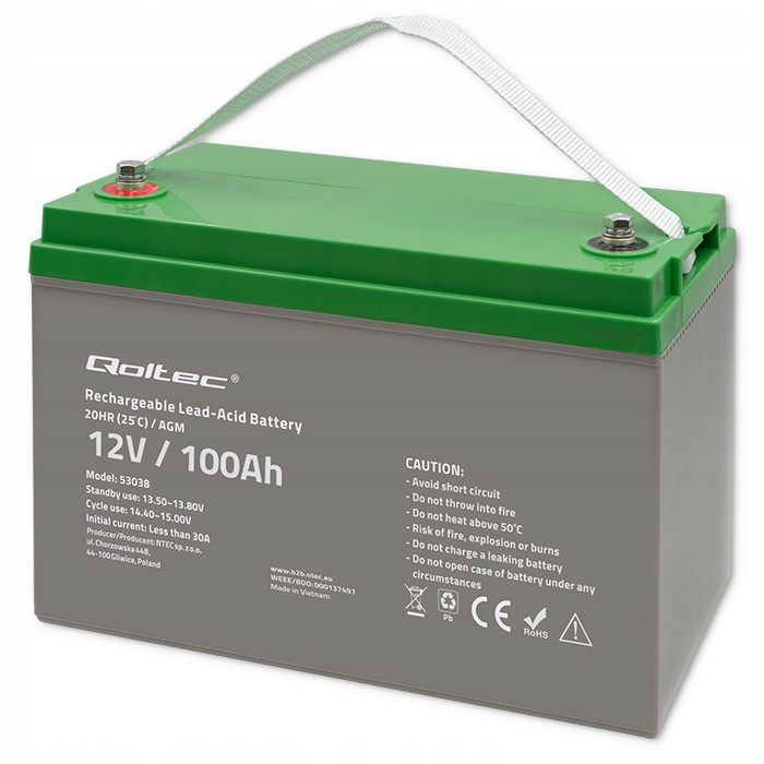 Akumulator Qoltec 53038 12 V 100 Ah