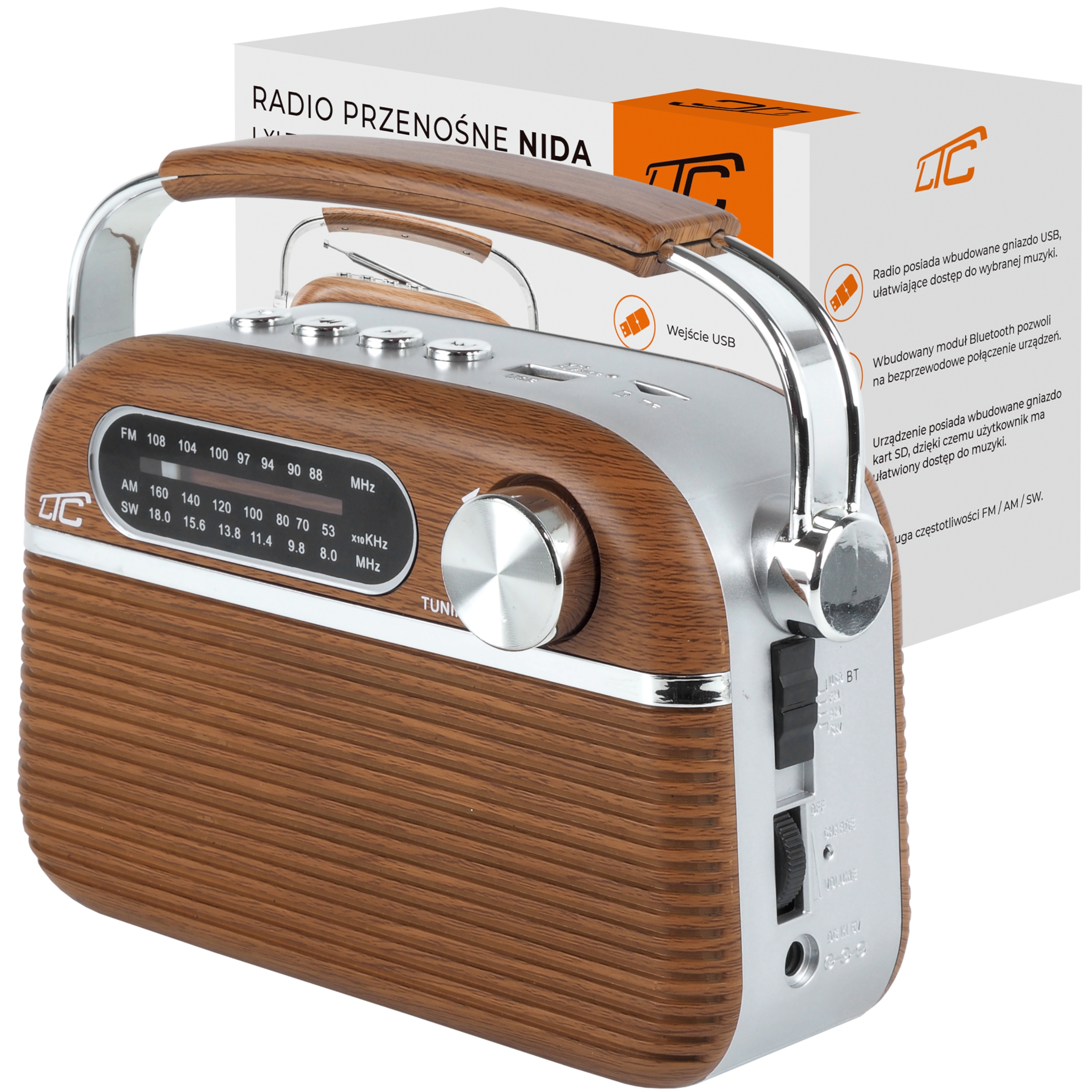 Prenosný rádio retro Bluetooth AM/FM/MP3/USB/SD