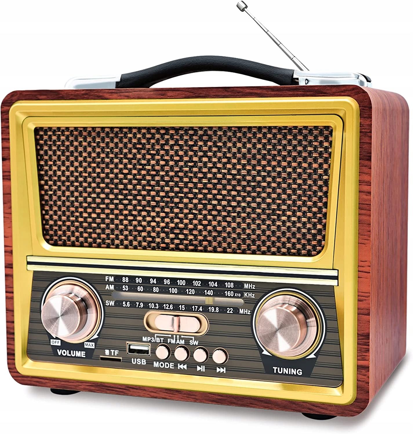 Retro -štýlové rádio z Bluetooth 5.0, FM AM SW