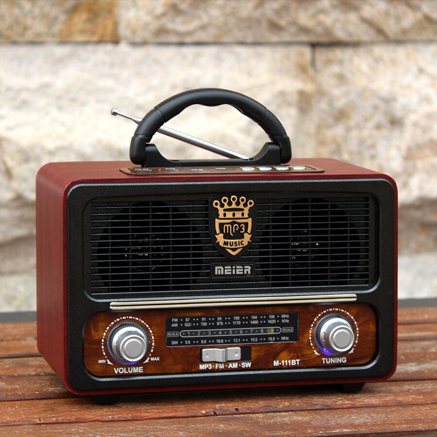 Retro bezdrôtové rádio prenosné drevo Bluetooth