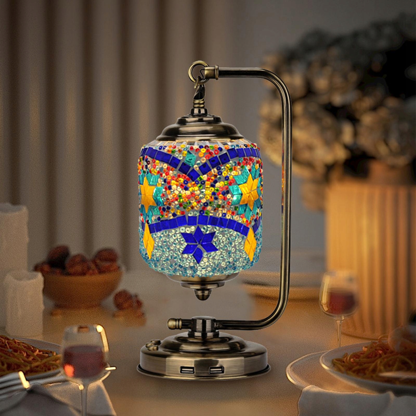 Retro turecká stolová lampa marocká mozaika LED