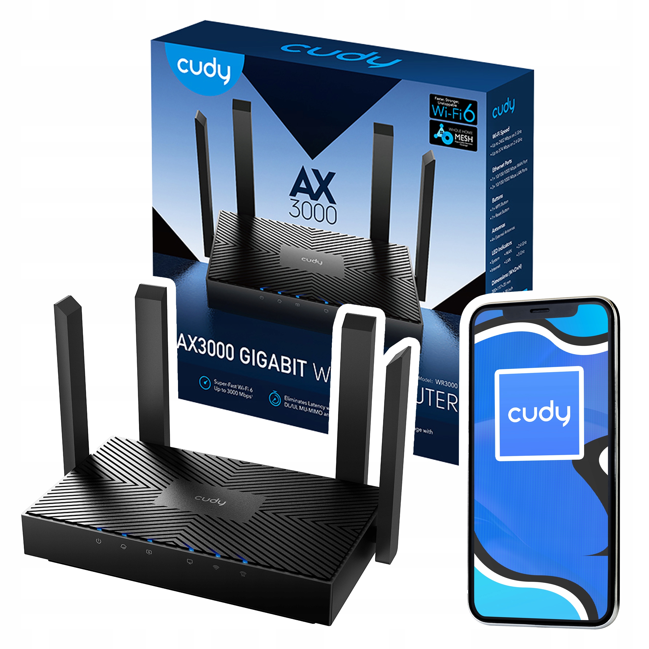 Prístupový bod, smerovač Cudy WR3000 802.11ax (Wi-Fi 6) + nálepka MONITOROVANÉHO ZARIADENIA – Noxel