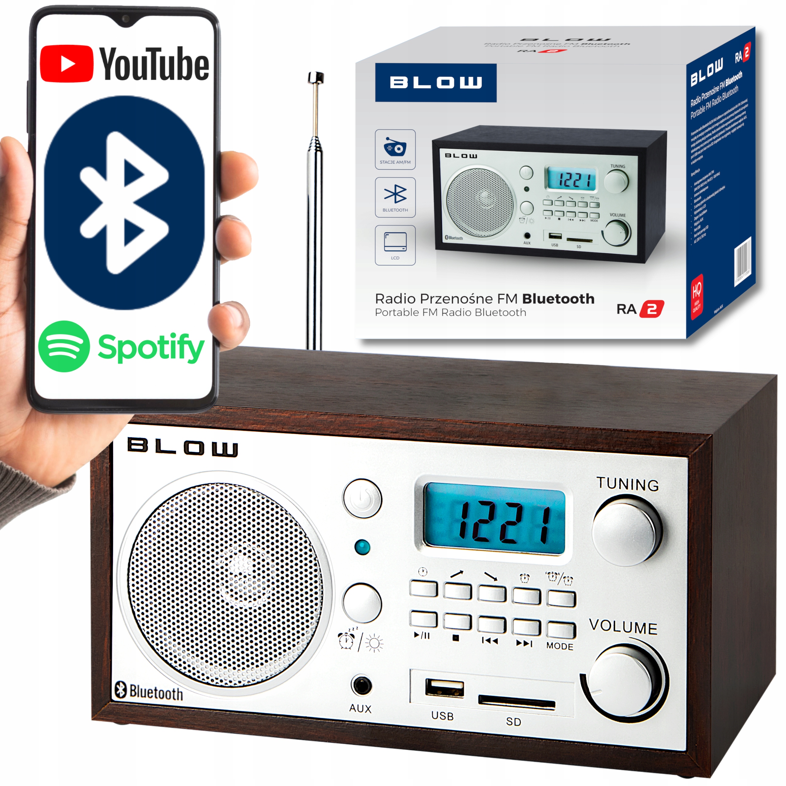 AM/FM Blow RA2 sieťové rádio hnedé