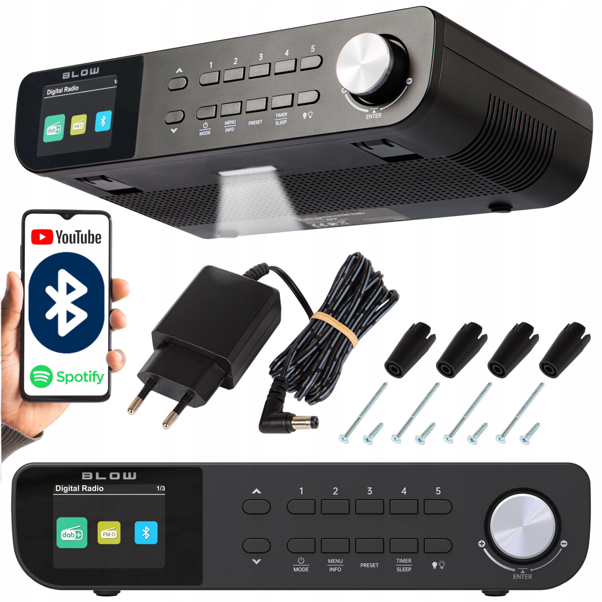 Sieťové rádio DAB+, FM Blow RK1 + skrutky do dreva Bejmet 4 x 40 mm 10 ks.