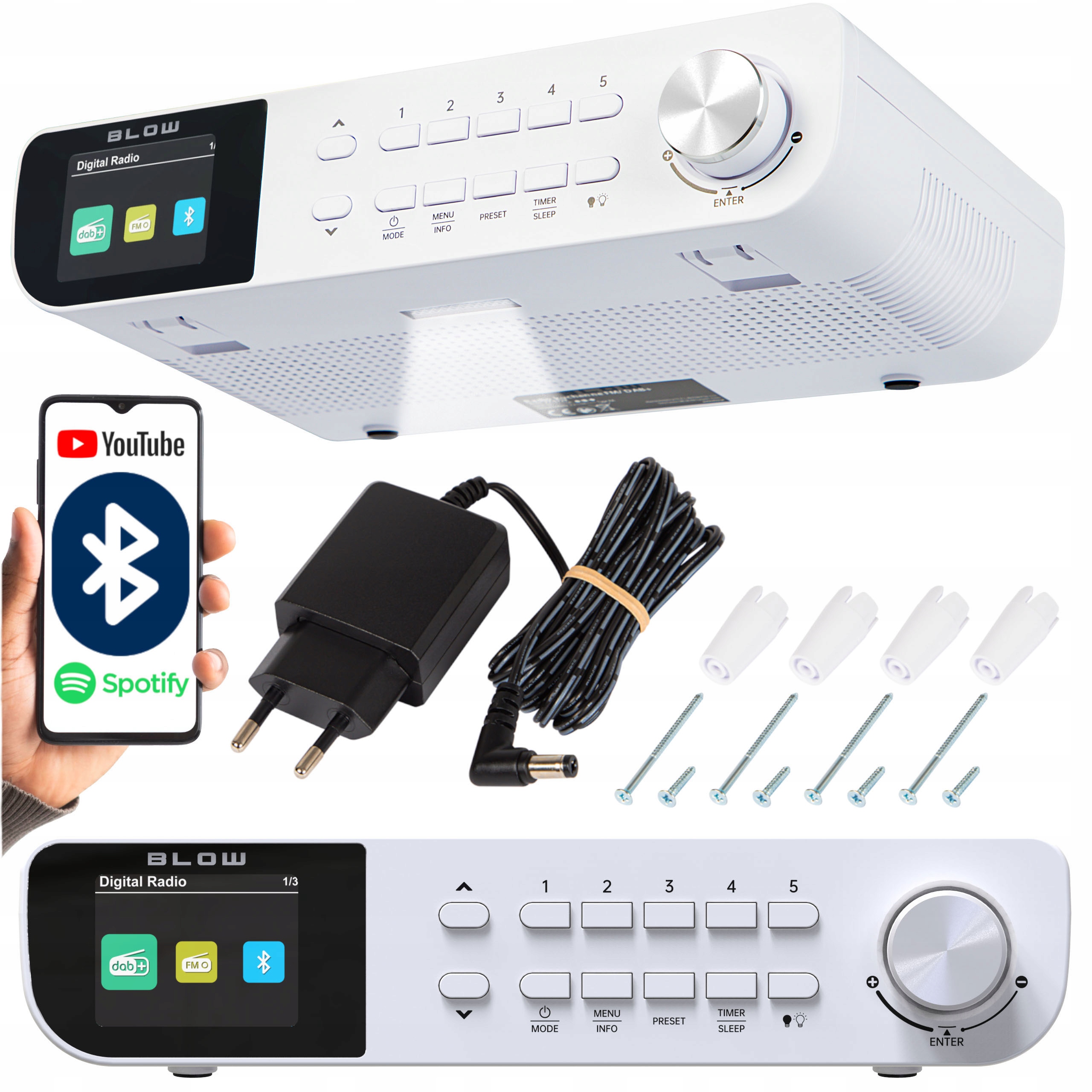 Sieťové rádio DAB+, FM Blow RK1 + skrutky do dreva Bejmet 4 x 40 mm 10 ks.