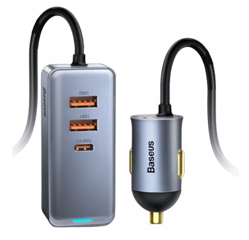 Autonabíjačka s USB/USB rozbočovačom typu C Baseus CCBX-120C2 + Baseus ORGANIZÁTOR KÁBLOV Páska na suchý zips 50CM