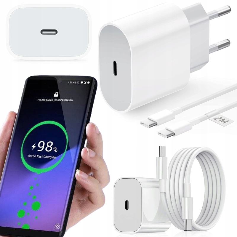 JG Smart USB 3.1 typ C sieťová nabíjačka, USB typ C pre Samsung 3000 mA 20 V RÝCHLA NABÍJAČKA PRE SAMSUNG 20W + KÁBEL 2m biela