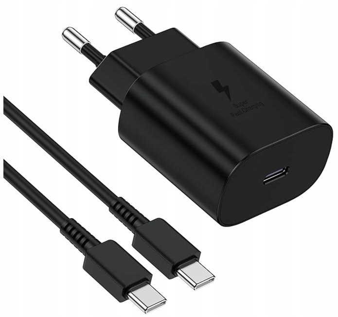 Rýchla nástenná nabíjačka 25 W USB C pre SAMSUNG + NABÍJAČKA KÁBEL NA RÝCHLO NABÍJANIE USB-C na USB-C PRE SAMSUNG