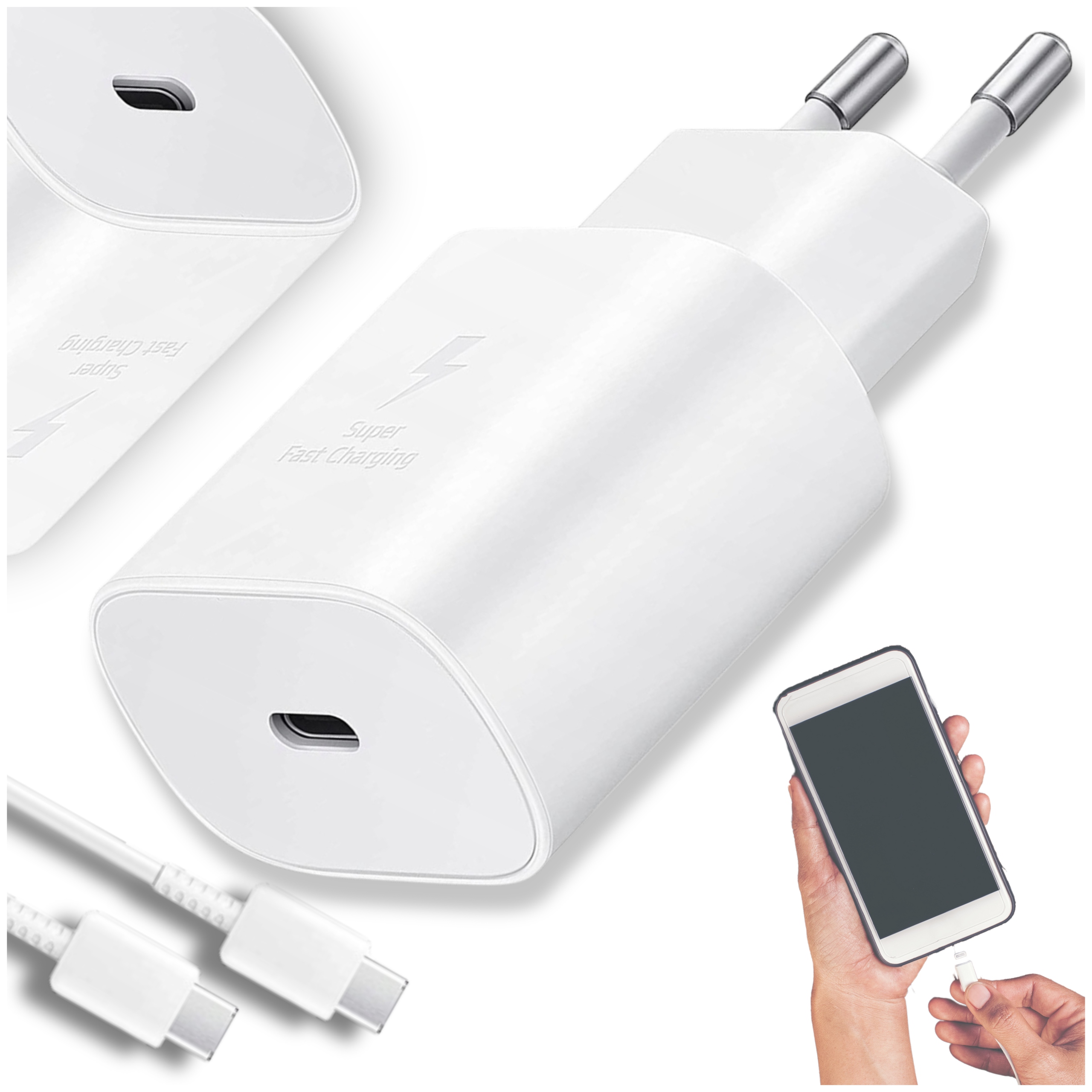 RÝCHLA SIEŤOVÁ NABÍJAČKA PRE SAMSUNG VÝKONNÁ 25W MLÁDA + NABÍJAČKA KÁBEL RÝCHLONABÍJANIA USB-C na USB-C PRE SAMSUNG