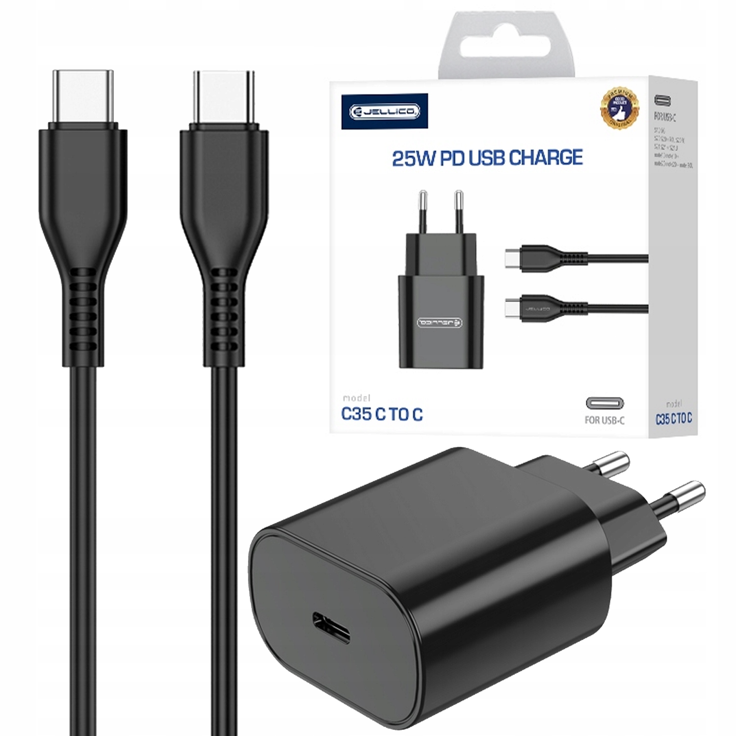JELLICO rýchla sieťová nabíjačka C35 PD 25W 1xUSB-C + USB-C - USB-C kábel