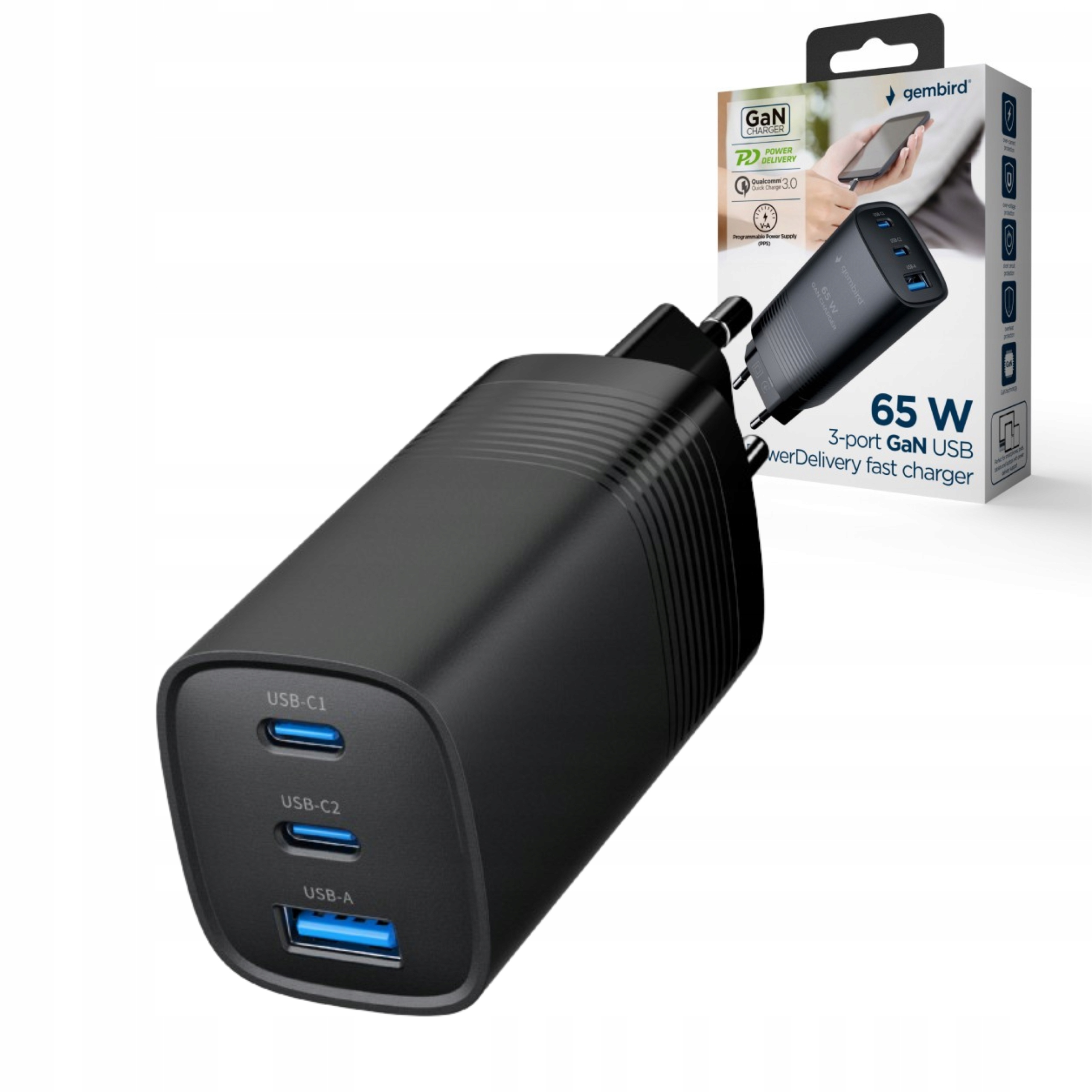 RÝCHLA SIEŤOVÁ NABÍJAČKA GAN 65W QC 3.0 PD RÝCHLE NABÍJANIE 2x USB C USB