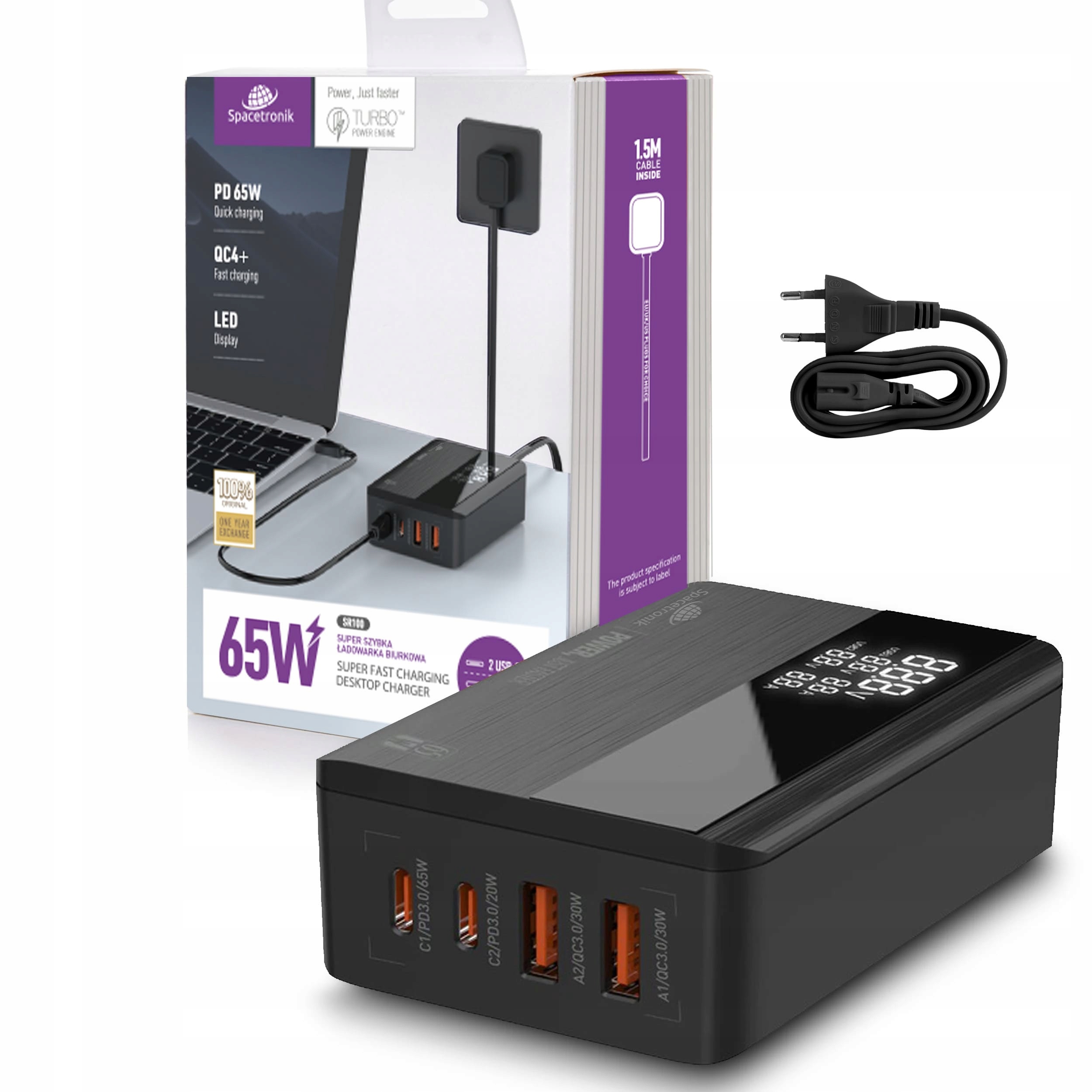 GaN nabíjačka 65W PD QC3.0 4-portový displej