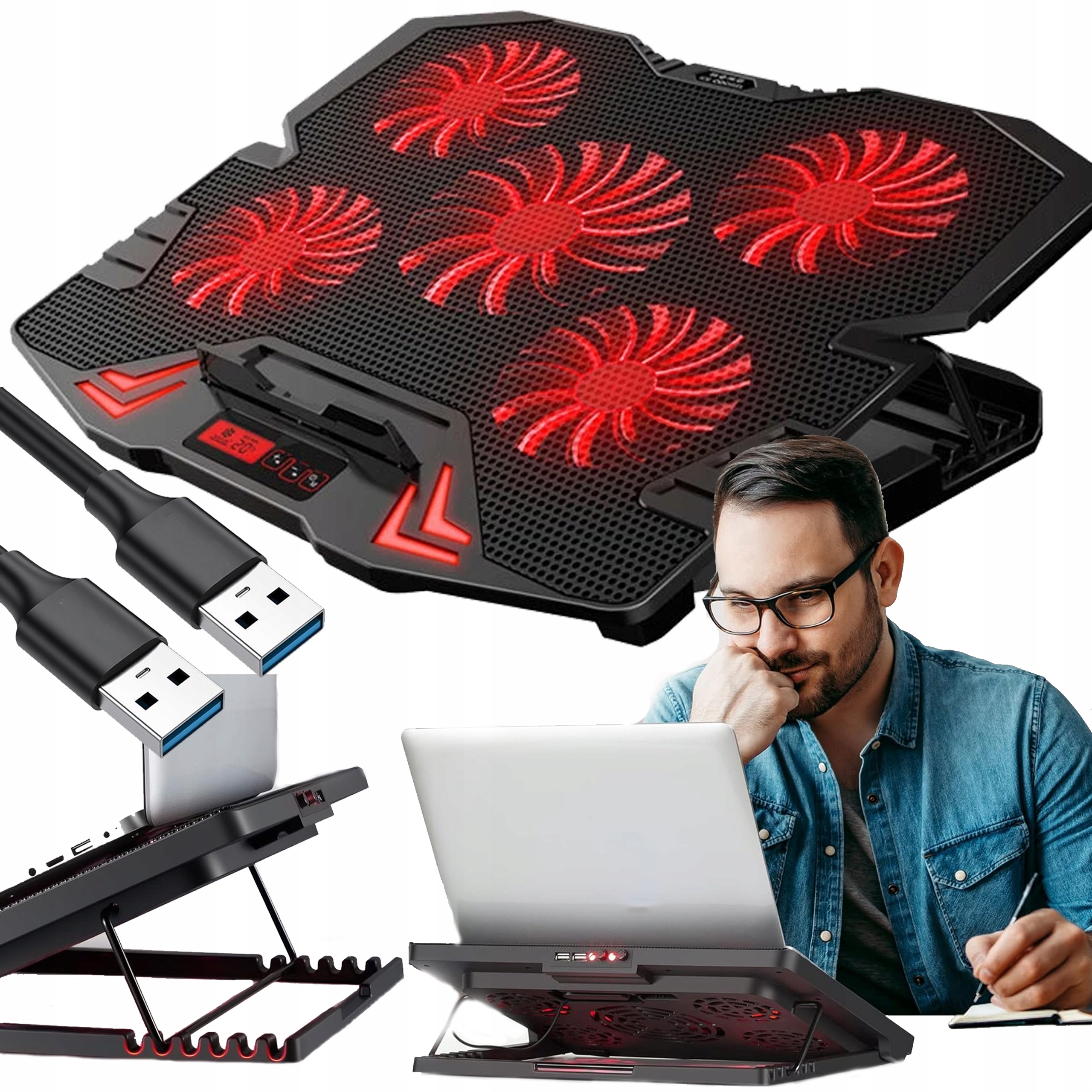 CHLADIACA PODLOŽKA PRE 12-17'' LAPTOP, NASTAVITEĽNÁ RGB LED, S USB