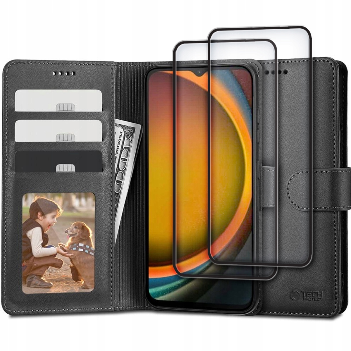 Flipové puzdro Tech-protect pre Samsung Galaxy XCover 7 Wallet black + 2× tvrdené sklo Hofi pre Samsung Galaxy Xcover7 2 ks.