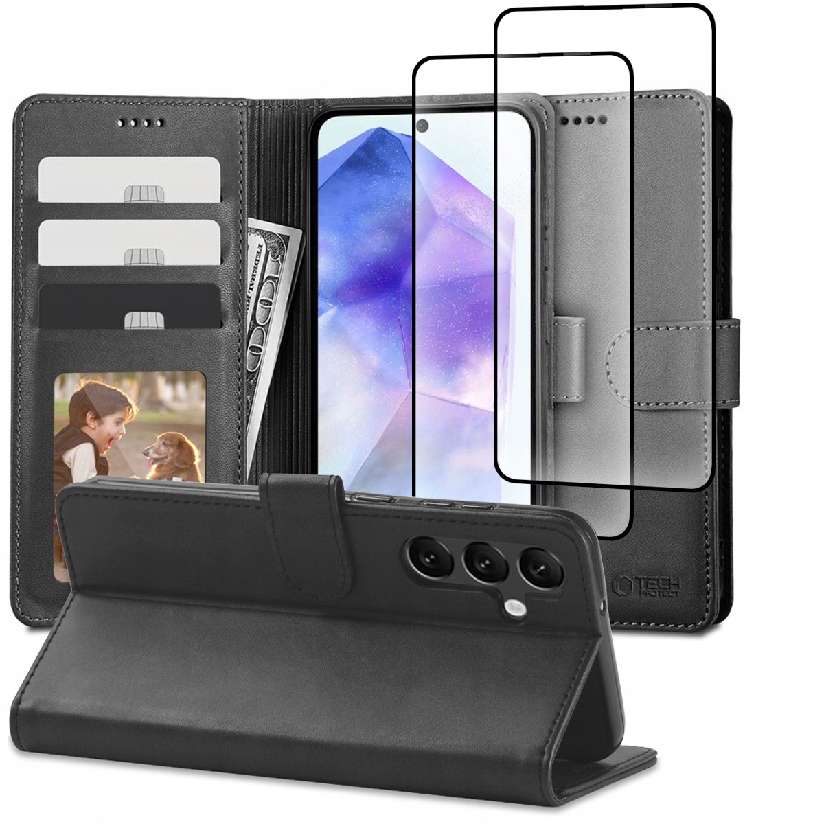 Tech-protect Flip Case pre Samsung Galaxy A55 5G Puzdro na telefón Black + 2× Tvrdené sklo Hofi pre Samsung Galaxy A35 5G / A55 5G 2 ks.
