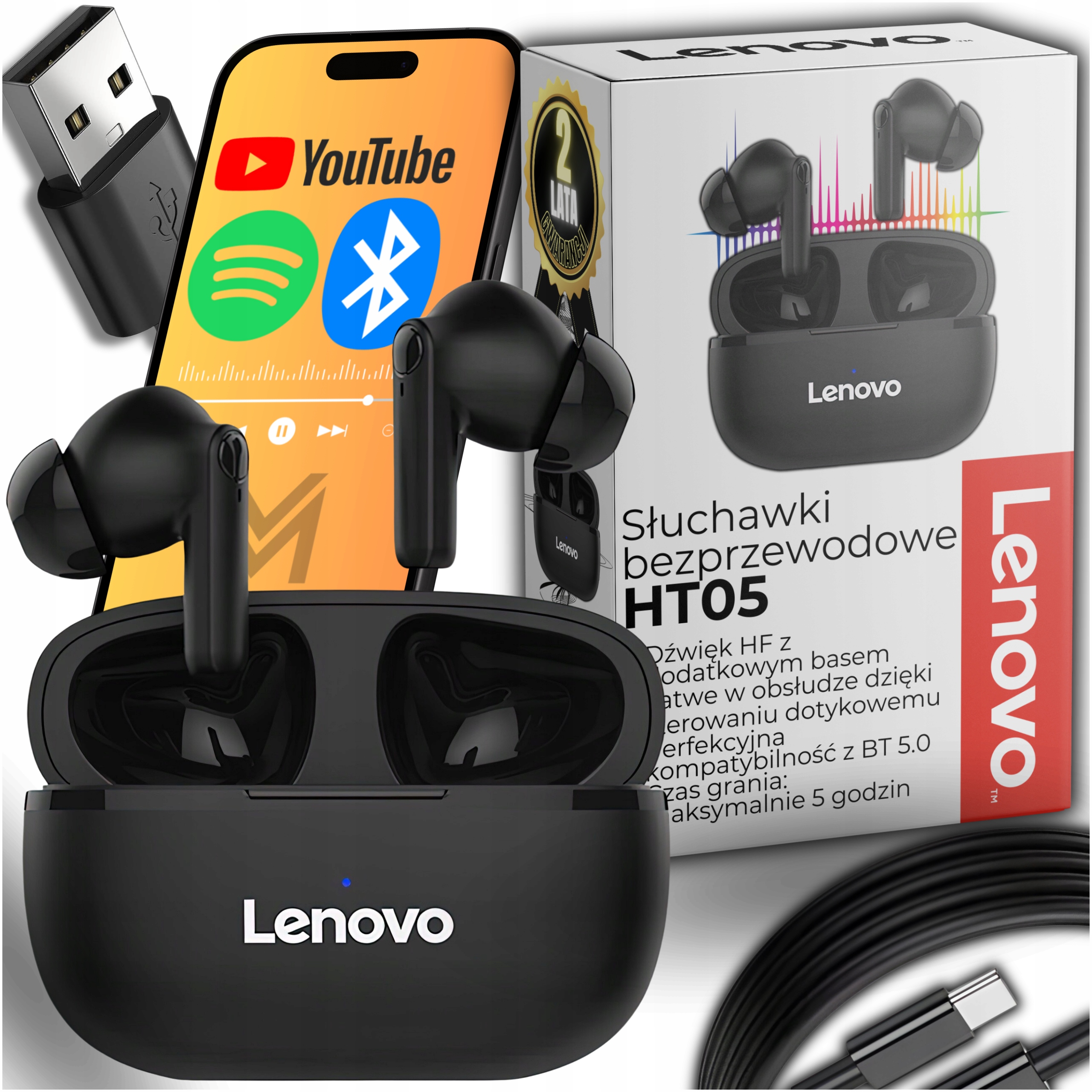 Bezdrôtové slúchadlá do uší Lenovo IN-EAR HEADPHONES na behanie s mikrofónom + 2 ďalšie produkty