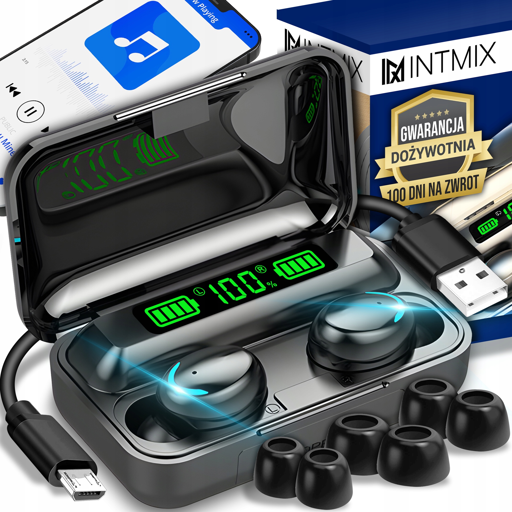 Bezdrôtové slúchadlá do uší INTMIX BEZDRÔTOVÉ UZEMNÉ SLÚCHADLÁ F9 BLUETOOTH 5.1