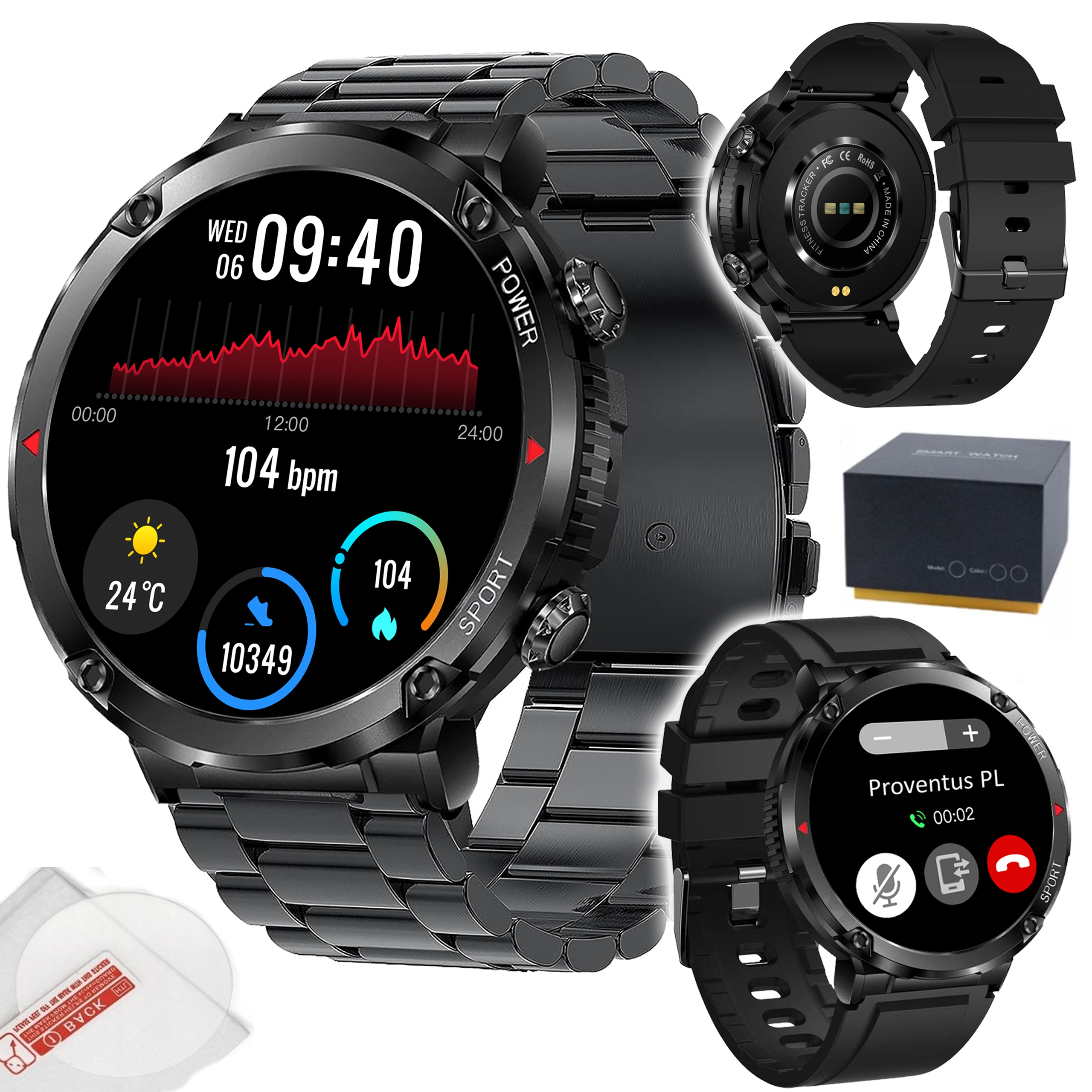 Lazird SmartWatch 600Mah čierne inteligentné hodinky + 2 ďalšie produkty