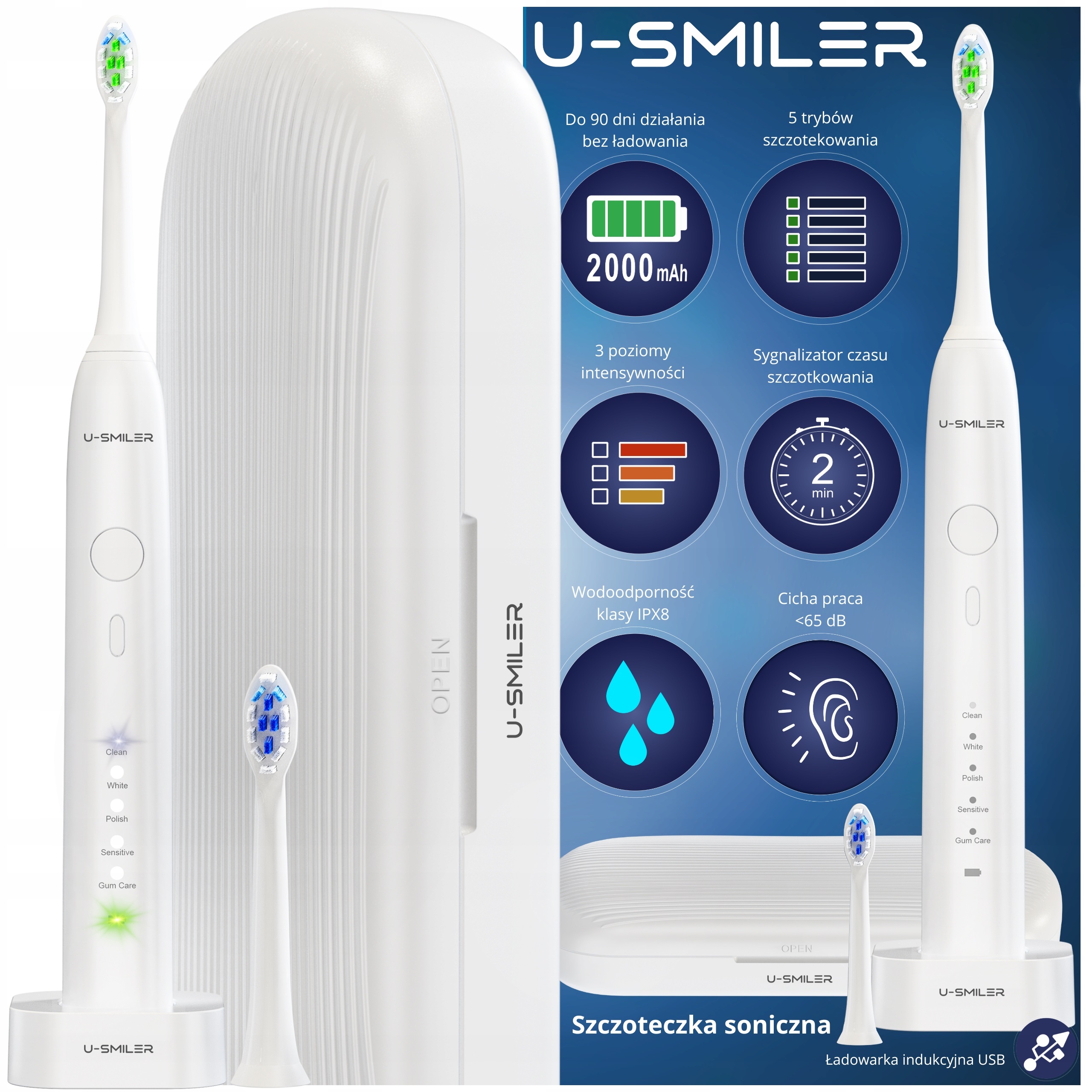Sonická zubná kefka U-Smiler H6 Plus, biela