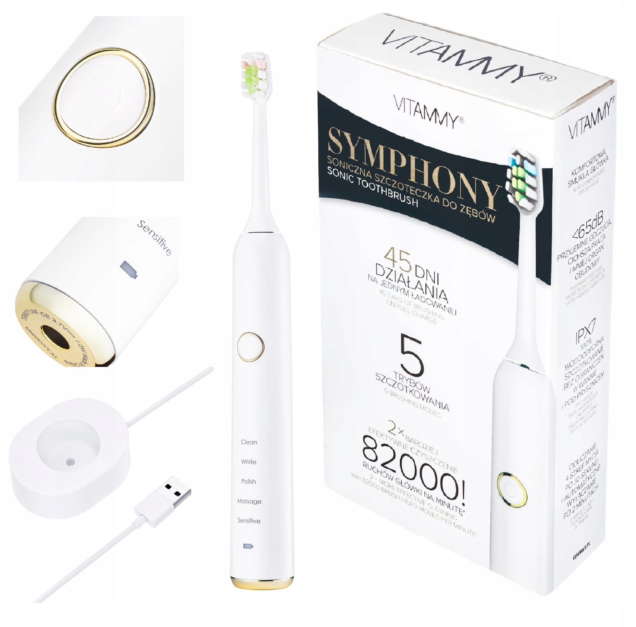 VITAMMY SYMPHONY WHITE Sonická zubná kefka s pohodlným puzdrom