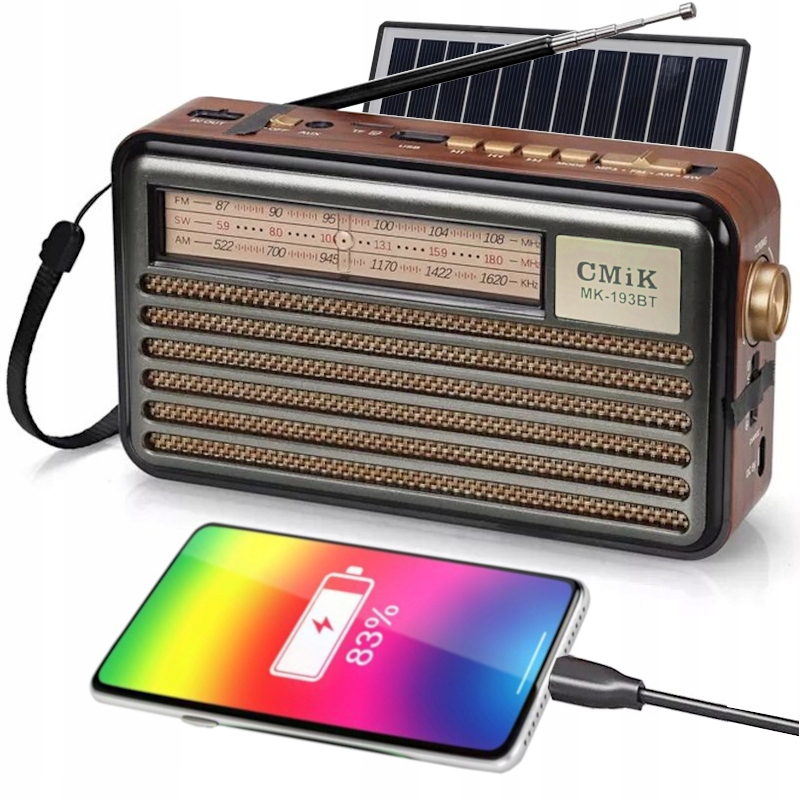 Old Retro Bluetooth Radio Radio Powerbank Panel solárne
