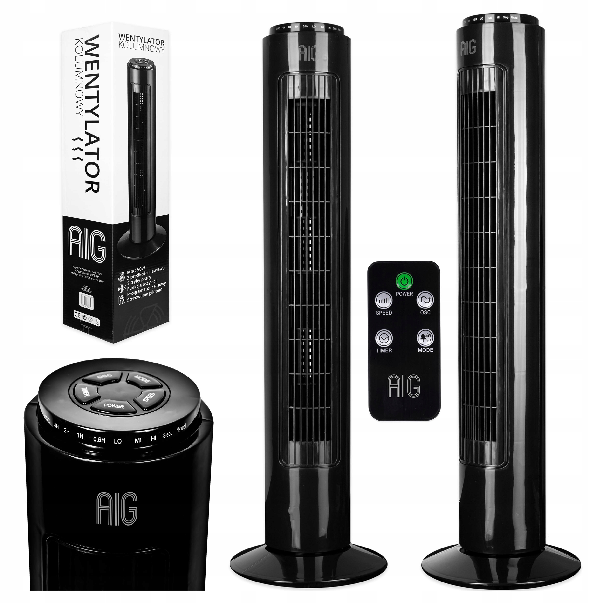 Stĺpový ventilátor AIG TX-13R, čierny