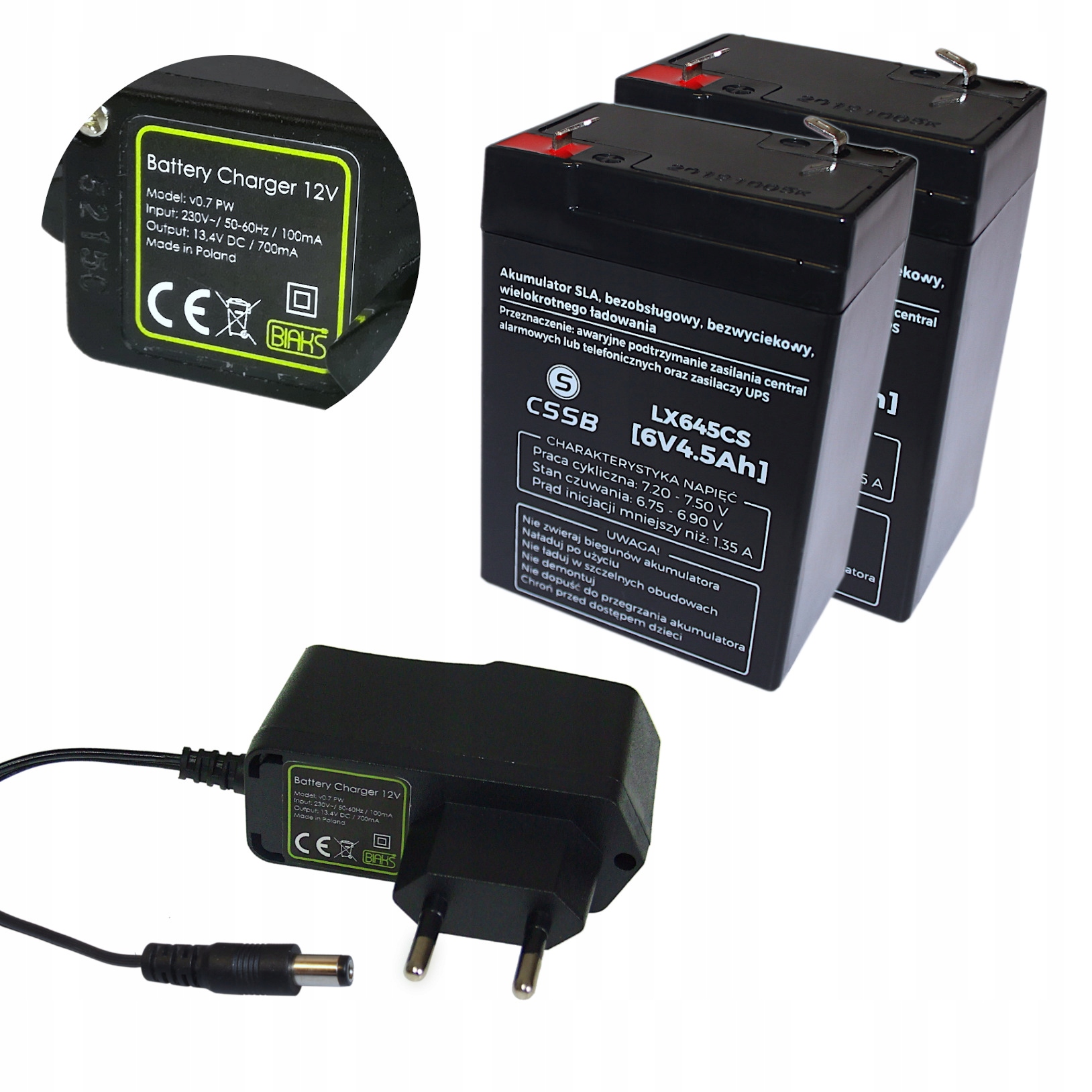 2× batéria Lamex 6 V 4,5 Ah + nabíjačka do elektromobilu 12V