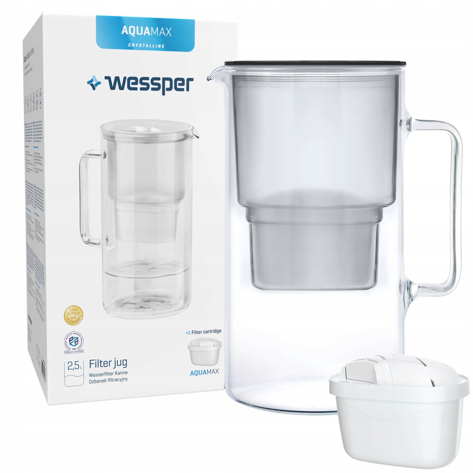 Filtračná kanvica Wessper AquaMax Crystalline 2,5 l, šedá