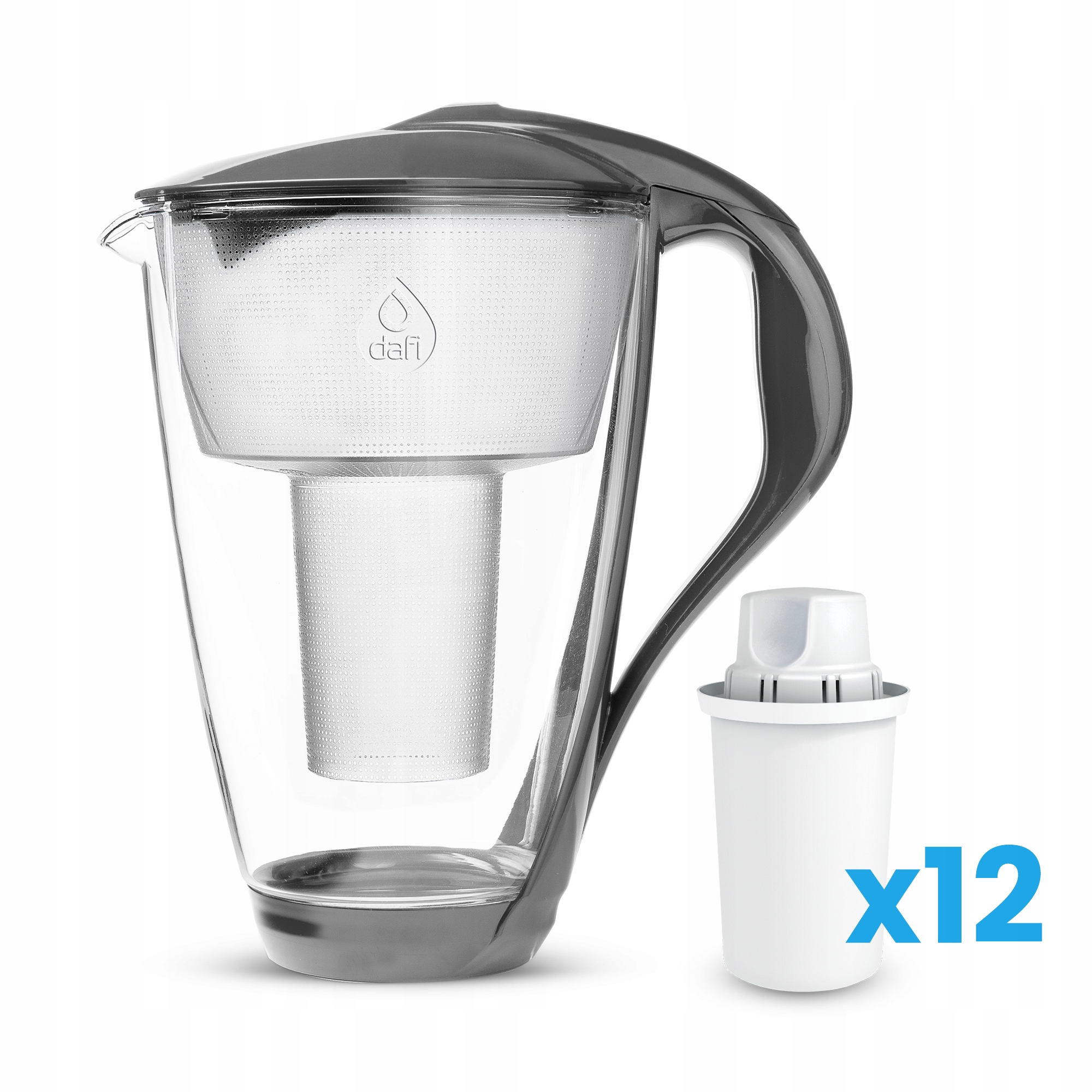 Sklenená filtračná kanvica Dafi Crystal LED 2 l strieborná/šedá