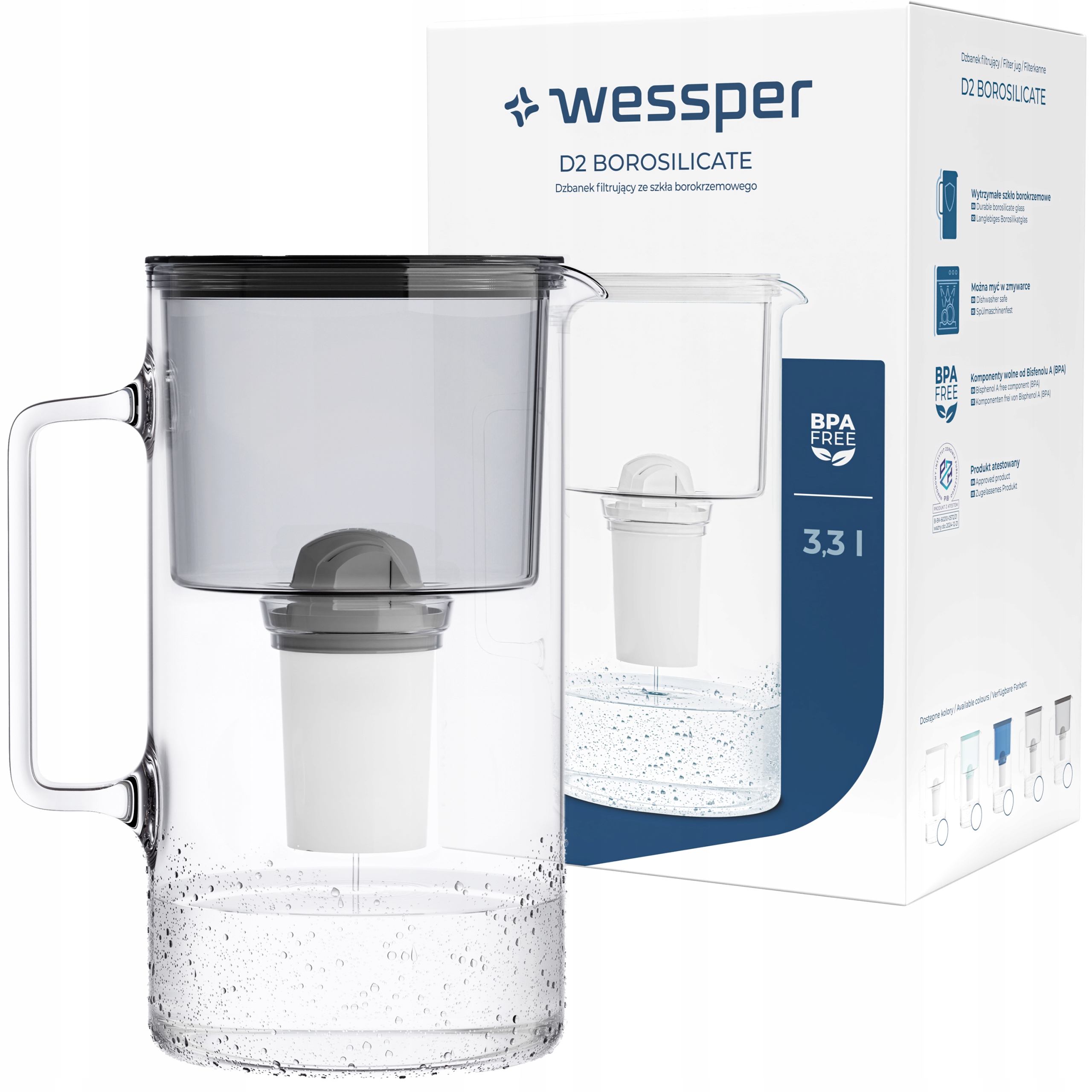 Filtračná kanvica Wessper AquaClassic Crystalline 2,5 l, čierna