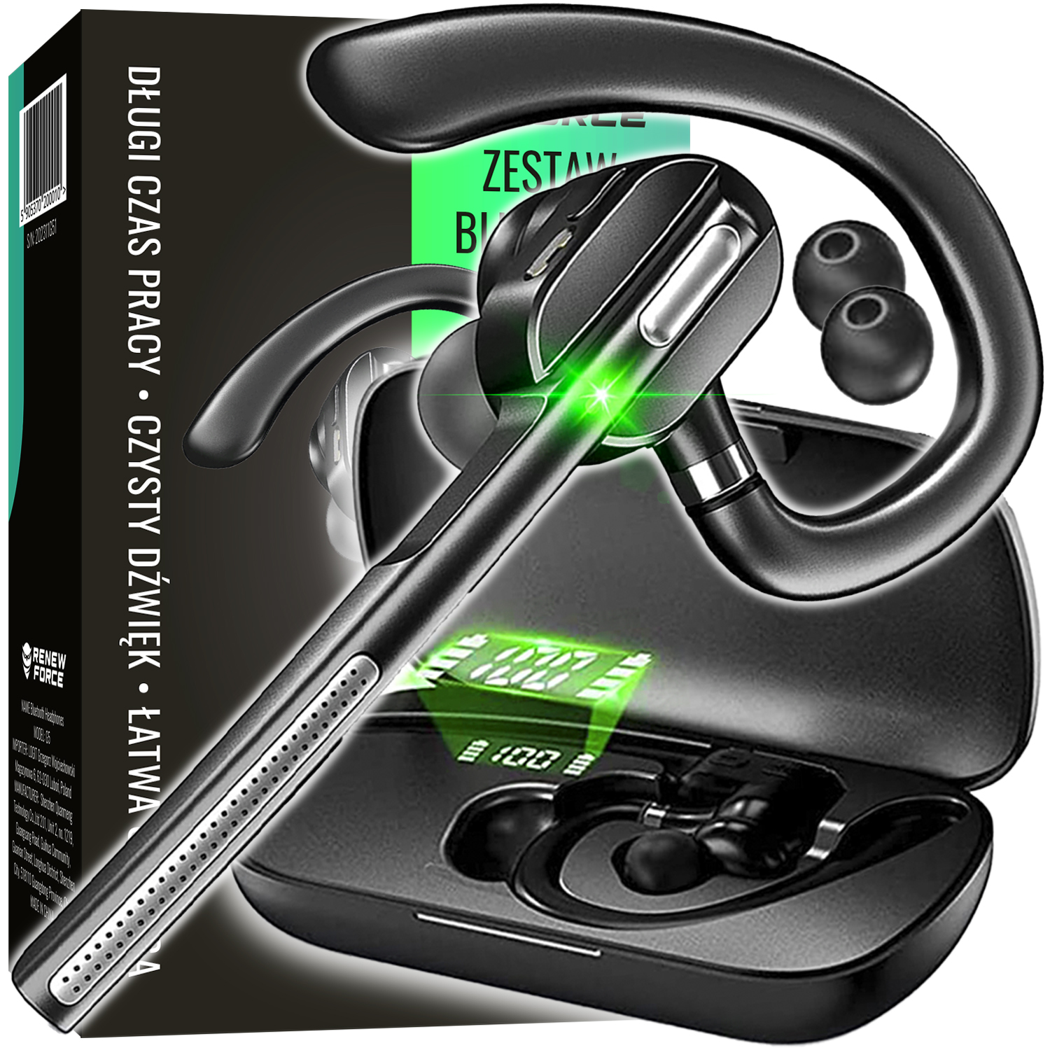 Bezdrôtové slúchadlá do uší Renew Force BT VOLANIA NA TELEFÓN SÚPRAVA AUTOAUTA + kábel Micro USB kábel