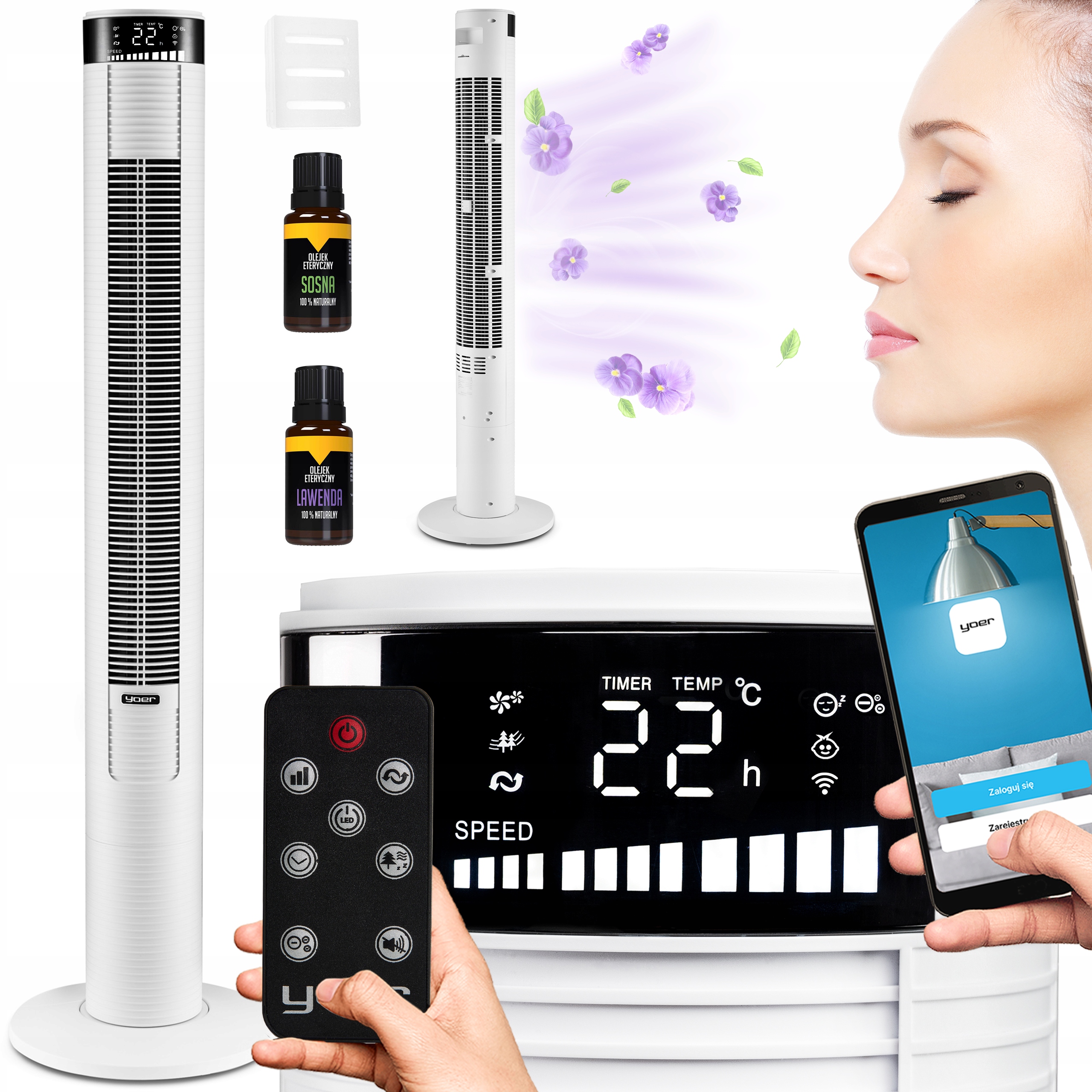 Biely stĺpový ventilátor Yoer Spiro