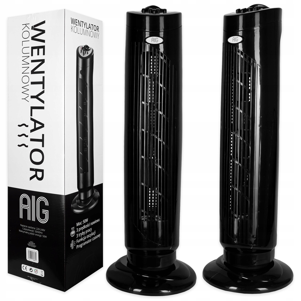Stĺpový ventilátor AIG FT75-TX25R-29, čierny